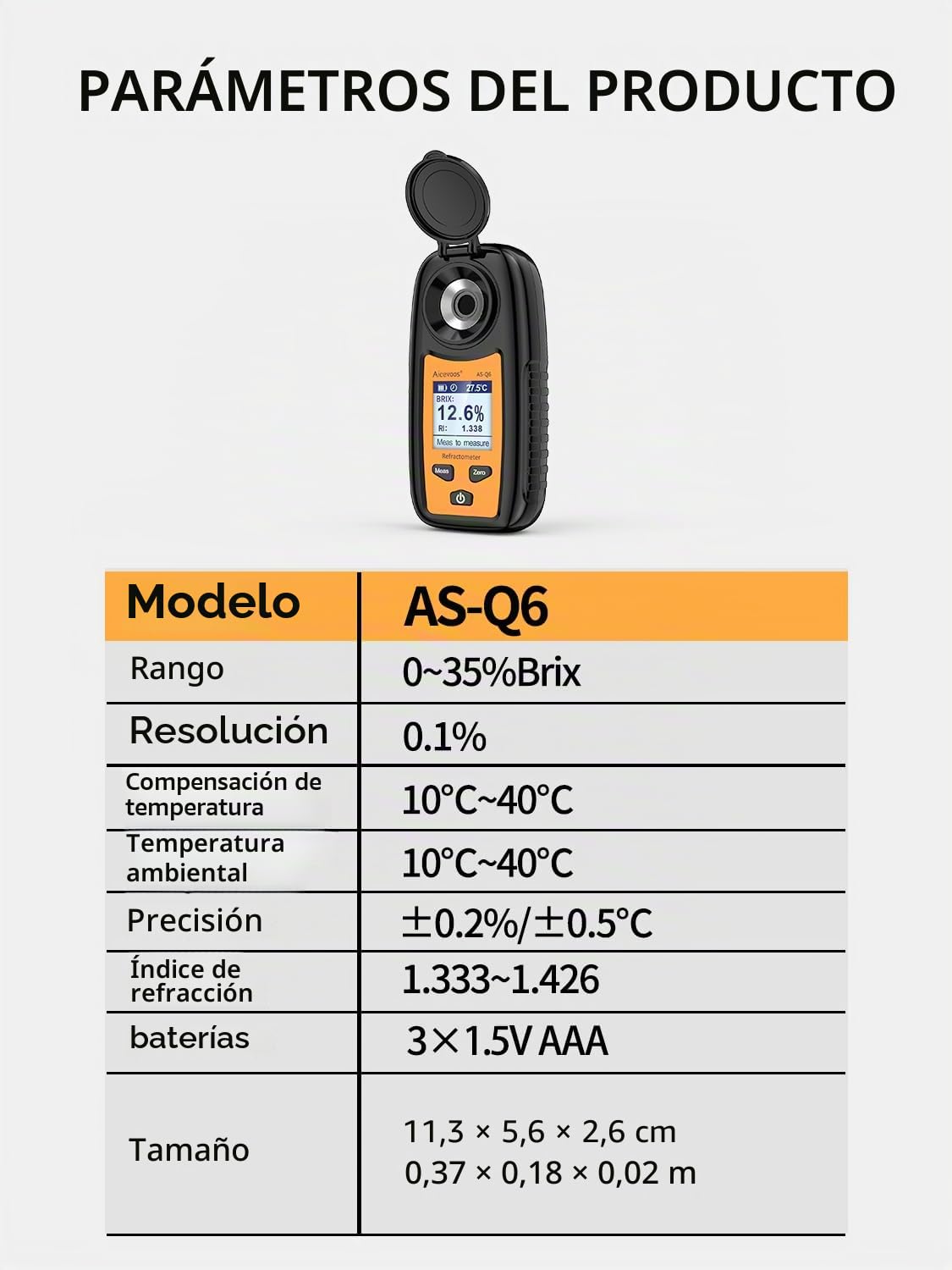 Q6 Refractómetro Digital Brix, Refractómetro UVA Compensación automática de Temperatura Refractómetro Brix Rango 0-35%，±0.2% Precisión