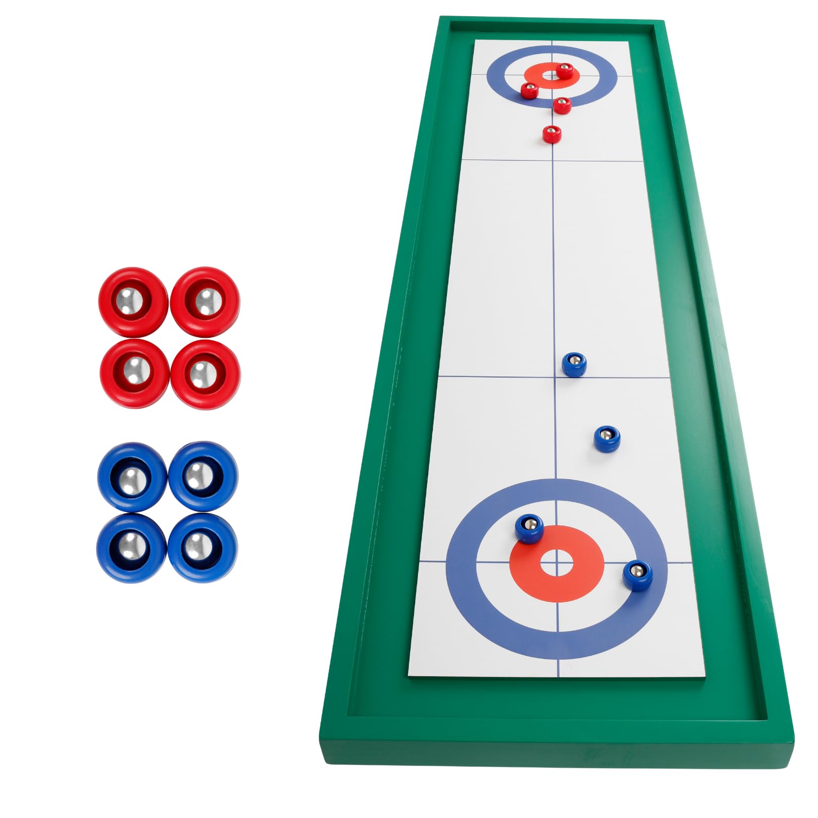 HOME It® Shuffleboard de madera reversible con 4 discos rojos y 4 discos azules - 115 x 34 x 4 cm (largo x ancho x alto)