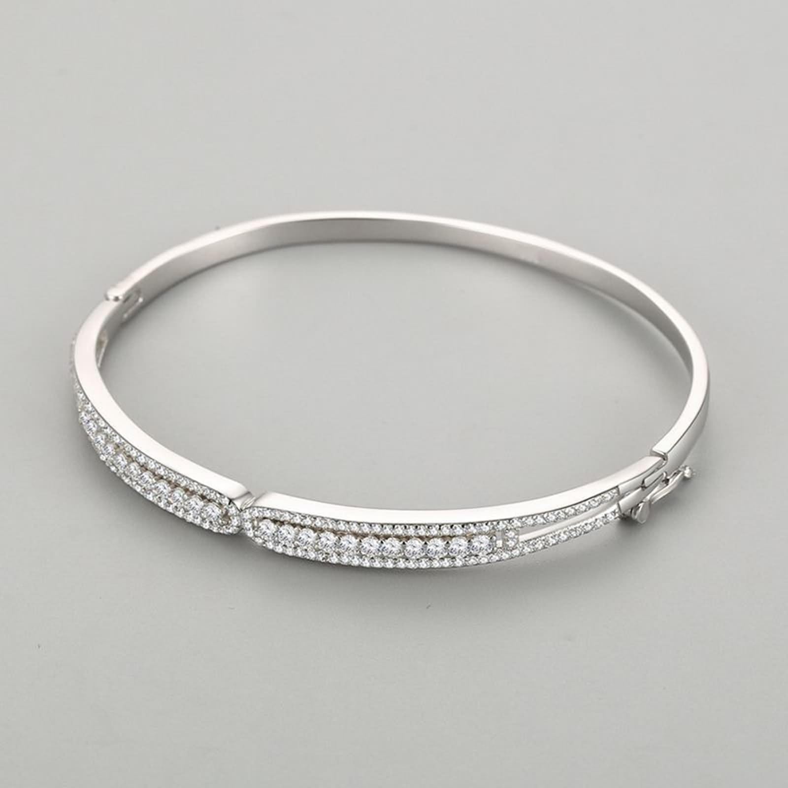 Pulseras para mujer a la moda, elegantes y brillantes con moissanita redonda, oro blanco/platino 950