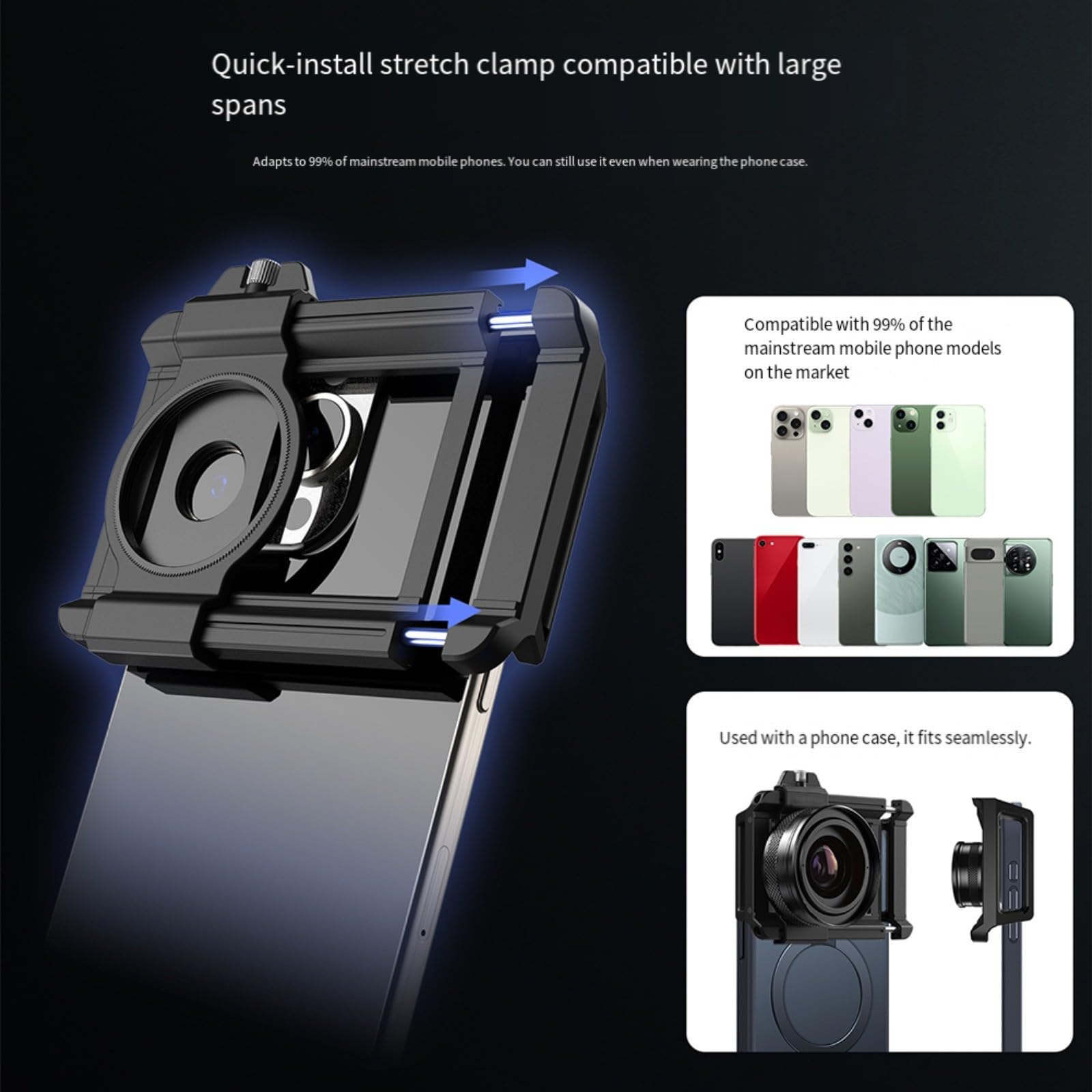 Teleobiettivo per smartphone, obiettivo macro DSLR con grande apertura F1.05, distanza di messa a fuoco 15-45 mm, ingrandimento 10-20x, oltre il 99% degli smartphone, lega di alluminio, rivestimento
