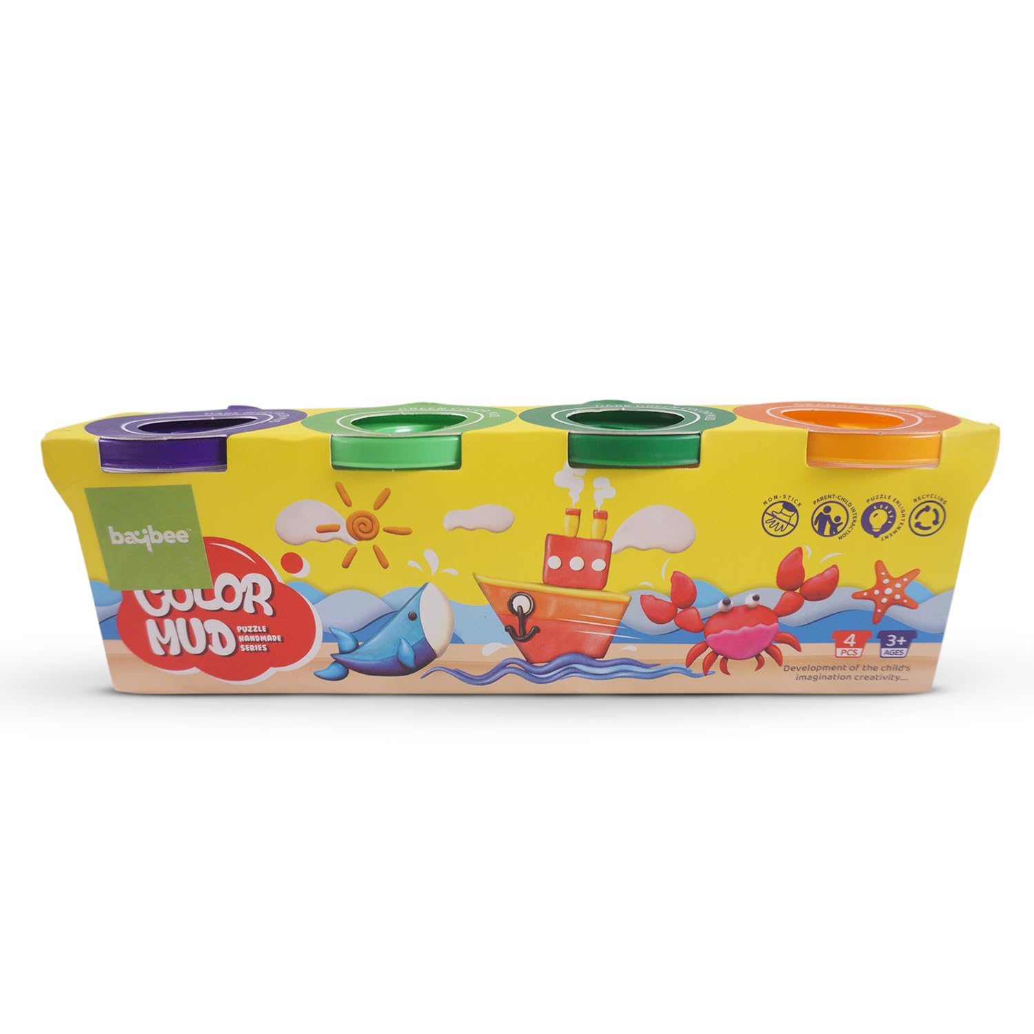 Kids Clay Dough Colors Modeling Compound for Kids 2 Years Old and Up With 4 Cans Non-Dry Play Dough Set Mud Colour Clay Arts and Crafts For Kids-(Pack of 4)