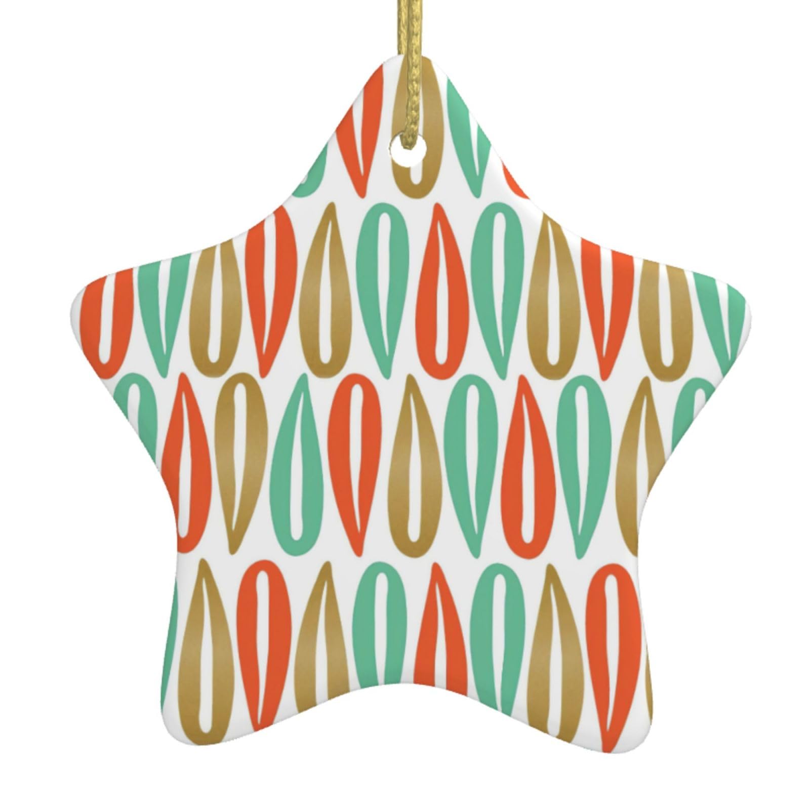 Mid-Century Modern Style Print Christmas Ornaments, Ceramic Hanging Ornament, Round Shape Decorations