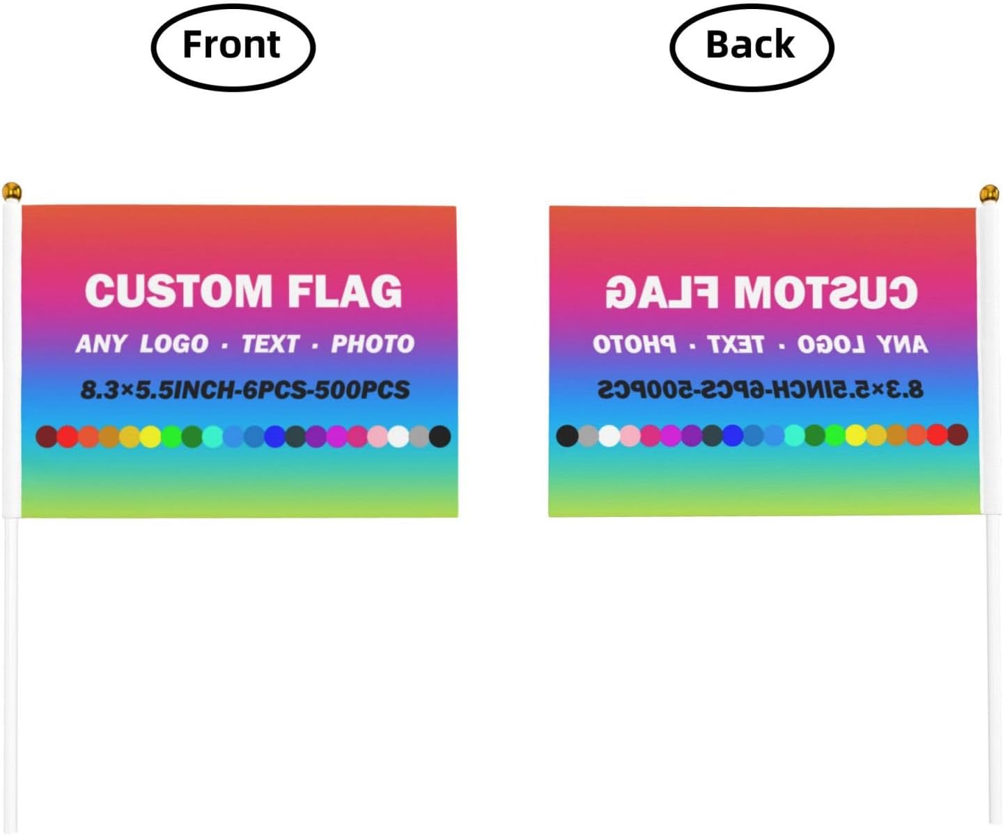 Custom Handheld Flag Small with Pole 6-500Pcs Personalized Stick Flag Banner with Photo Text Logo Double-sided Mini Flags for Team Activities Parades Holiday Decoration 5.5x8.3 Inch