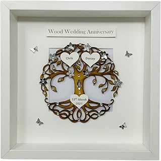 5th Wedding Anniversary Gift Tree of Life for Couple, Friends, Personalised Picture Frame, Wood Anniversary Gifts for Husband Wife Fifth Five 5 Years Together - Various Designs (Tree of Life)