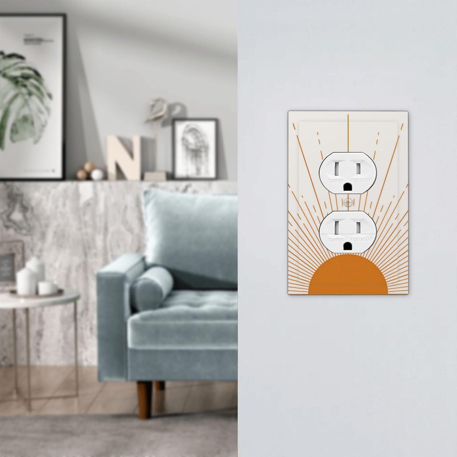 Boho Gold Sun Mid Century Sunrise Duplex Outlet Cover Light Switch Wall Plate Decorative Electrical Switchplate Faceplate for Bathroom Kitchen Bedroom Decor 5 * 3