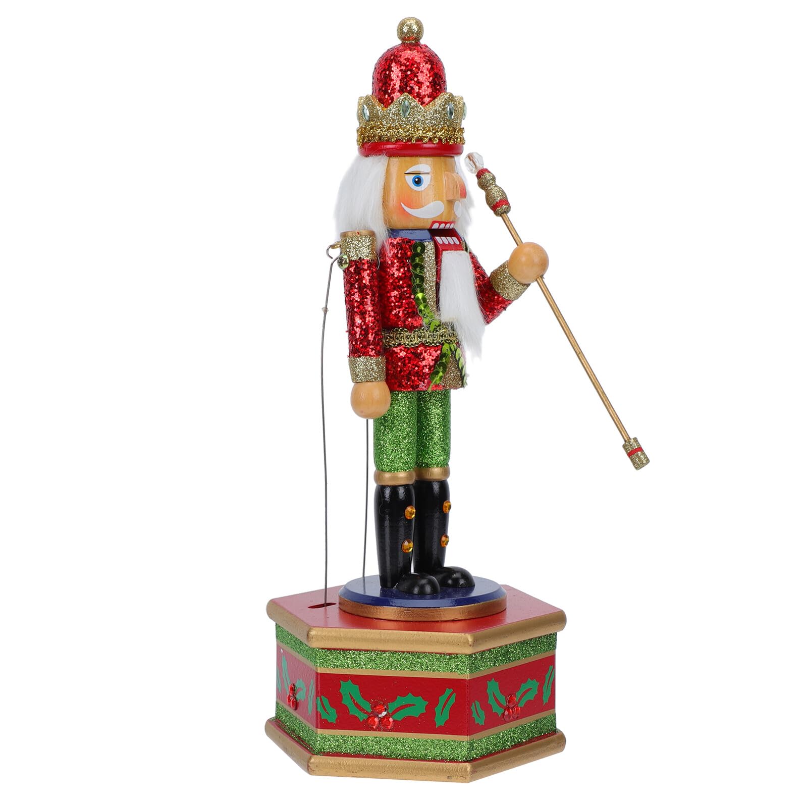 Caja Musical de Madera Cascanueces 36 Cm Pintura Detallada y Cetro Decorativo, Adorno Navideño Creativo para Escritorio y Decoración de Fiesta