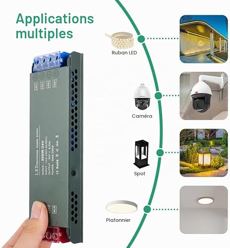 URAQT 24V LED Driver 200W LED Transformer, 220V to 24V Power Transformer, AC 220V to DC 24 Volt 8.33A Compact Ultra-Thin Constant Voltage Low Voltage Transformers for Strip Lights Garden Light - 7