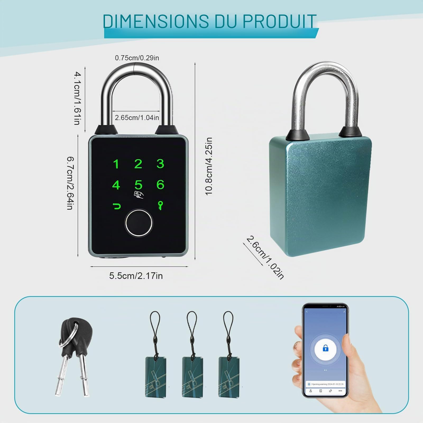 Cadenas intelligent avec 5 façons de déverrouiller, étanche