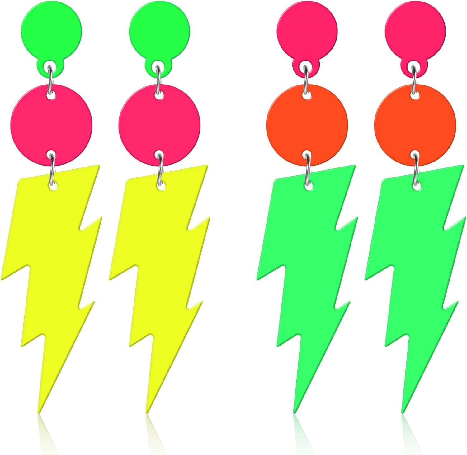 2 Pairs 80s Neon Earrings for Women, Retro Lightning Bolt Earrings Acrylic Colorful Drop Dangle Neon Accessories for Women 80's Outfit Glow Party