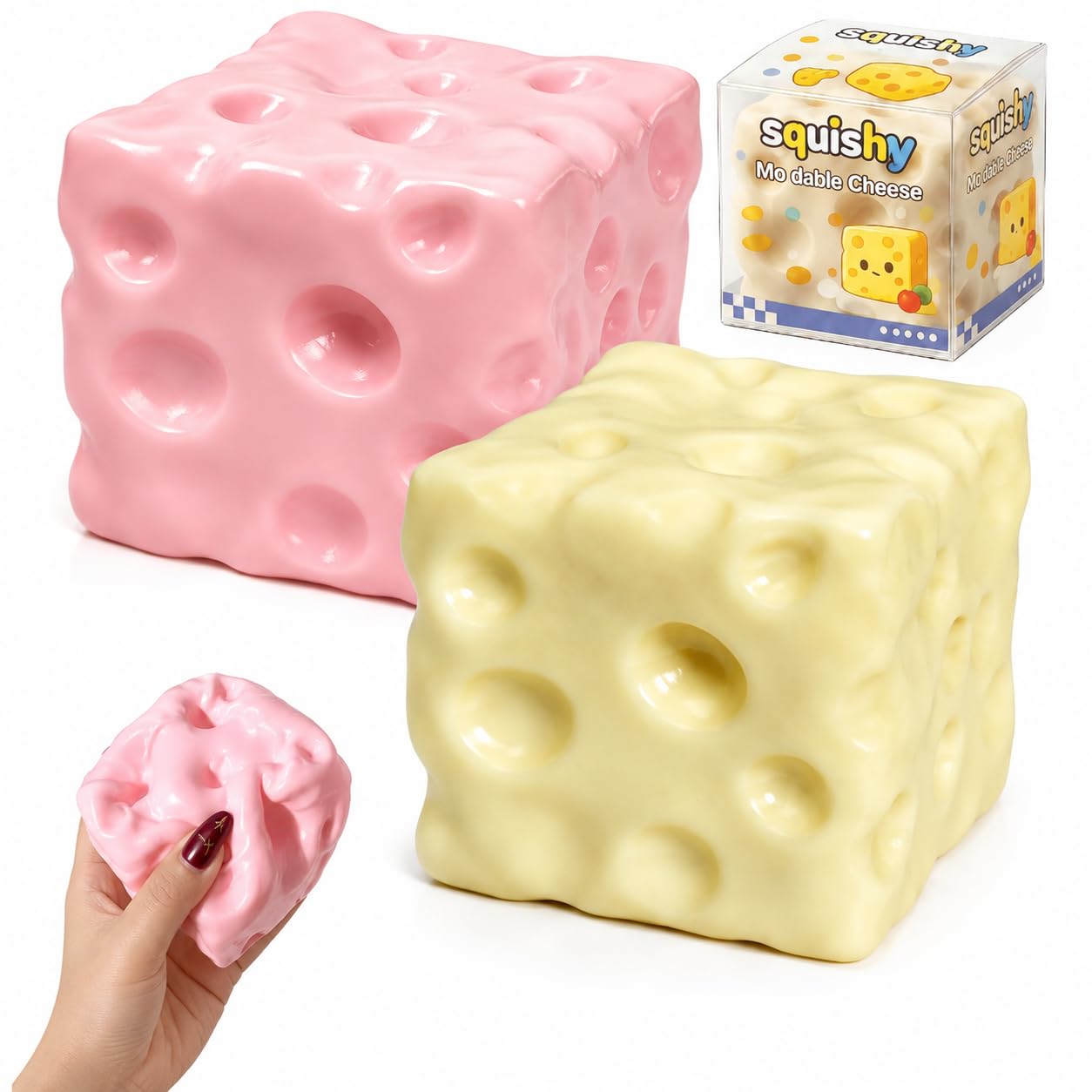 Hi-Y2Kgirls Cheese Squishy, Stress Relief Fidget Toy, Slow Rebound Block Simulation Food Squeeze Toy for Adults Gift Novelty Anxiety Calming Desk Party Favors (2PCS-Mix)