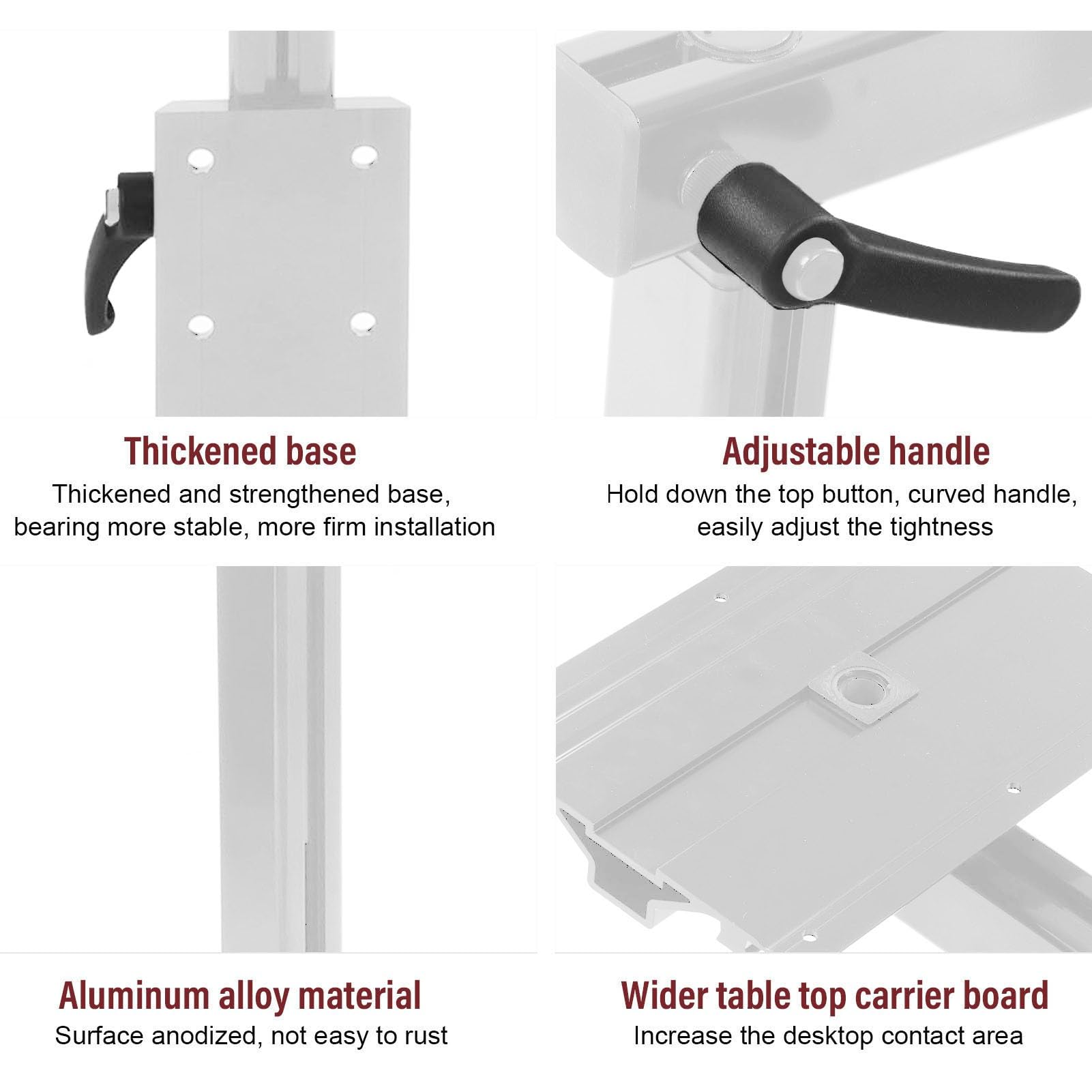 Verstellbare Tischbeine, Robuste Aluminiumlegierung, Abnehmbar, um 360 Grad Drehbar, Höhe 0–500 Mm, mit 50 Kg Tragfähigkeit, für Yachten mit (Silber)