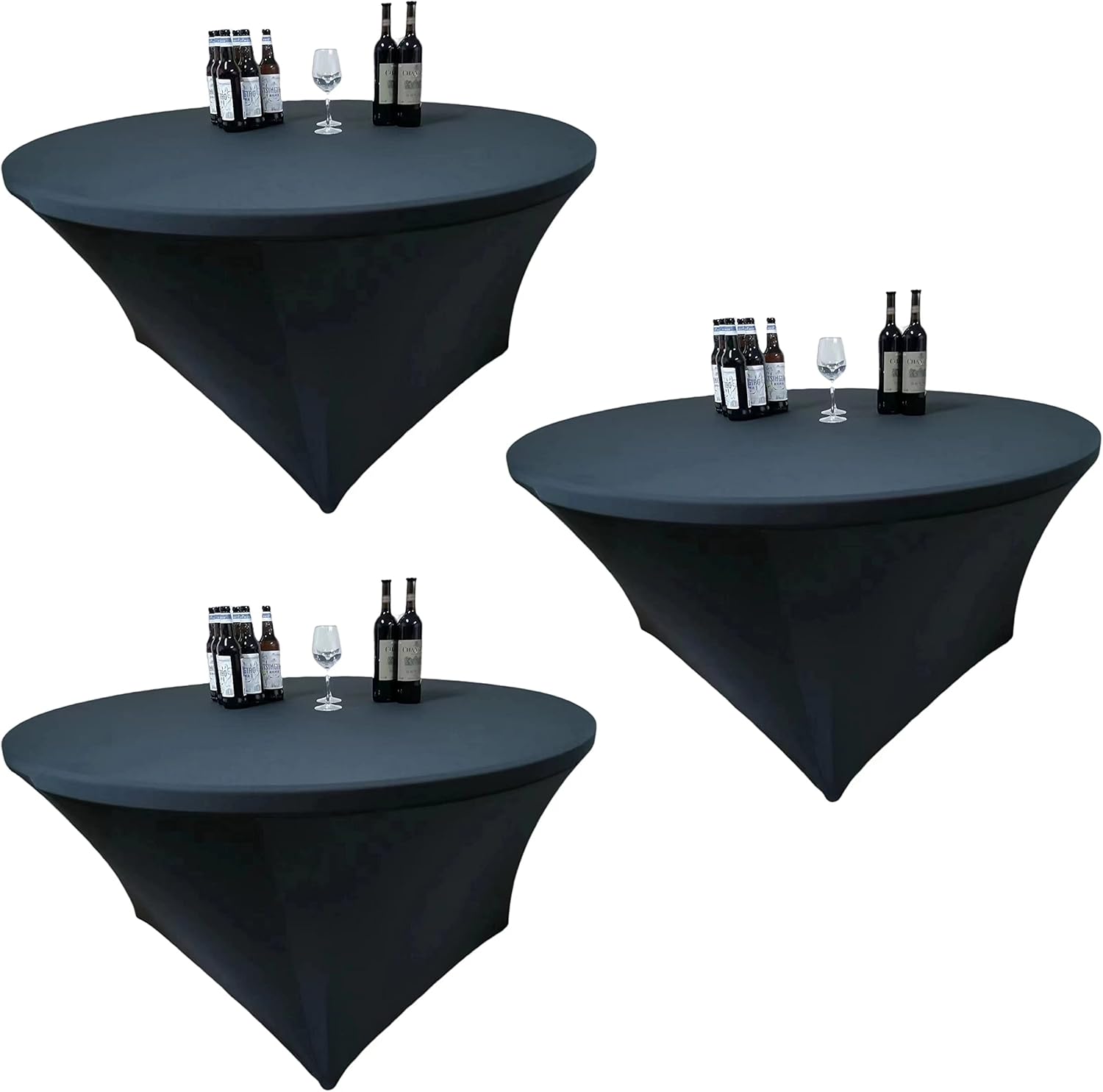 Shi Chang 3 Pack Black 6ft Round Spandex Tablecloth 72 inch