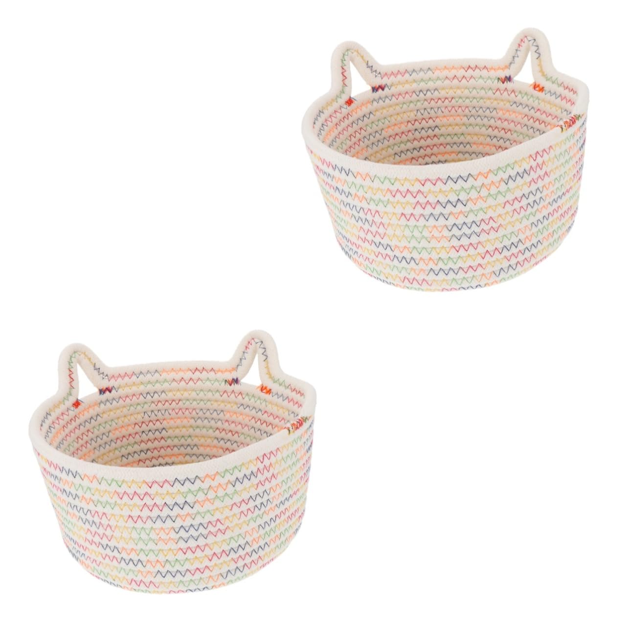 STOBAZA 2pezzi Cesto Organizzatore Cotone Intrecciato Con Orecchie Di Gatto Cesto Portaoggetti Per Giochi Accessori e Piccoli Oggetti Comodo e Salvaspazio Per Scrivania e Casa