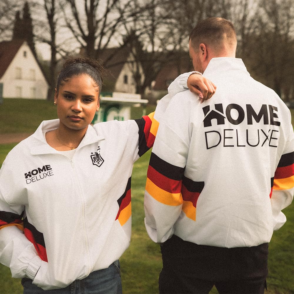 Home Deluxe TEAM DEUTSCHLAND - Trainingsjacke 2026 - Weiß | Nahtlose Retro-Optik Jacke, Fußballjacke