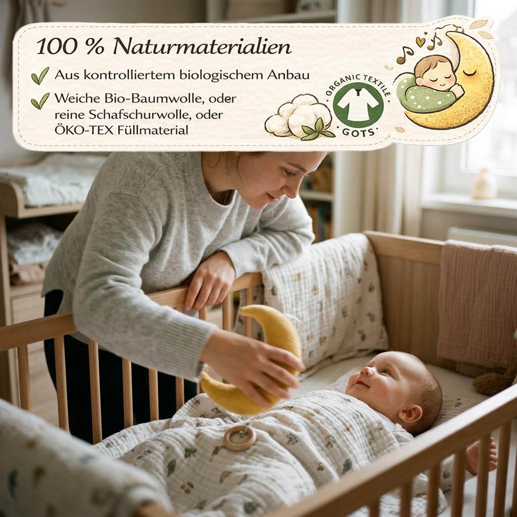 Efie Bio Spieluhr Mond – Bio-Baumwolle (KBA), Made in Germany, GOTS-Zertifiziert – Melodie: Brahms Wiegenlied |Guten Abend, Gute Nacht