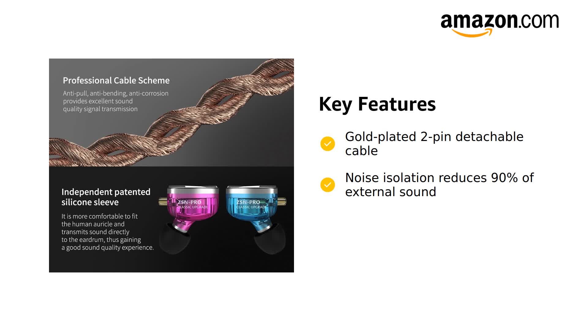 Amazon.com: KZ ZSN Pro Dual Drivers 1BA 1DD in Ear Earphones HiFi