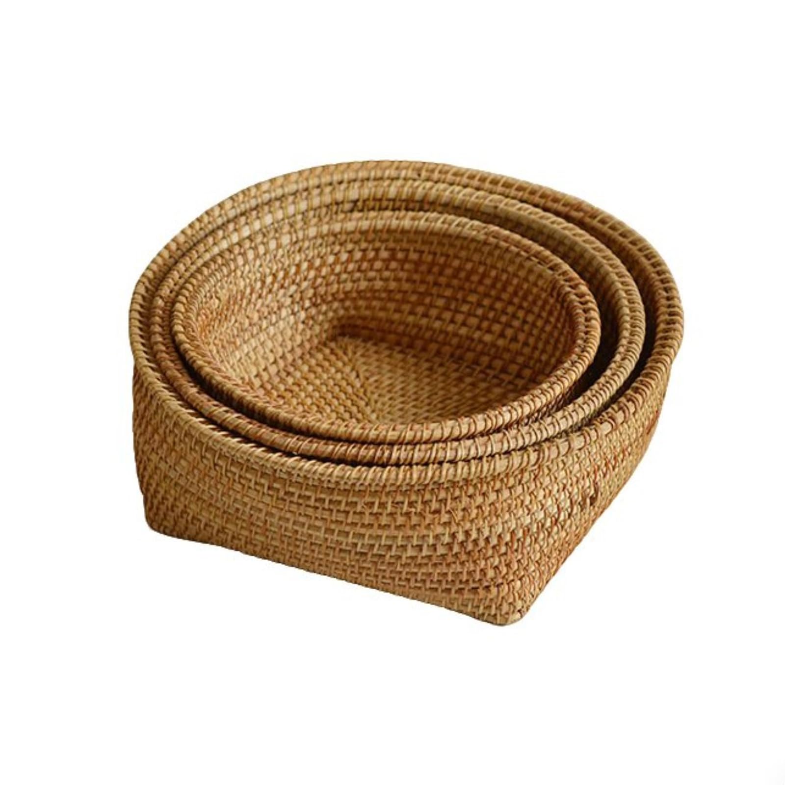 Set di cestini in Rattan Intrecciato a Mano 3 Pezzi da Soggiorno Scaffale da Cucina Organizzazione Cestini per la conservazione del Pane per Cibo da Picnic,Marrone