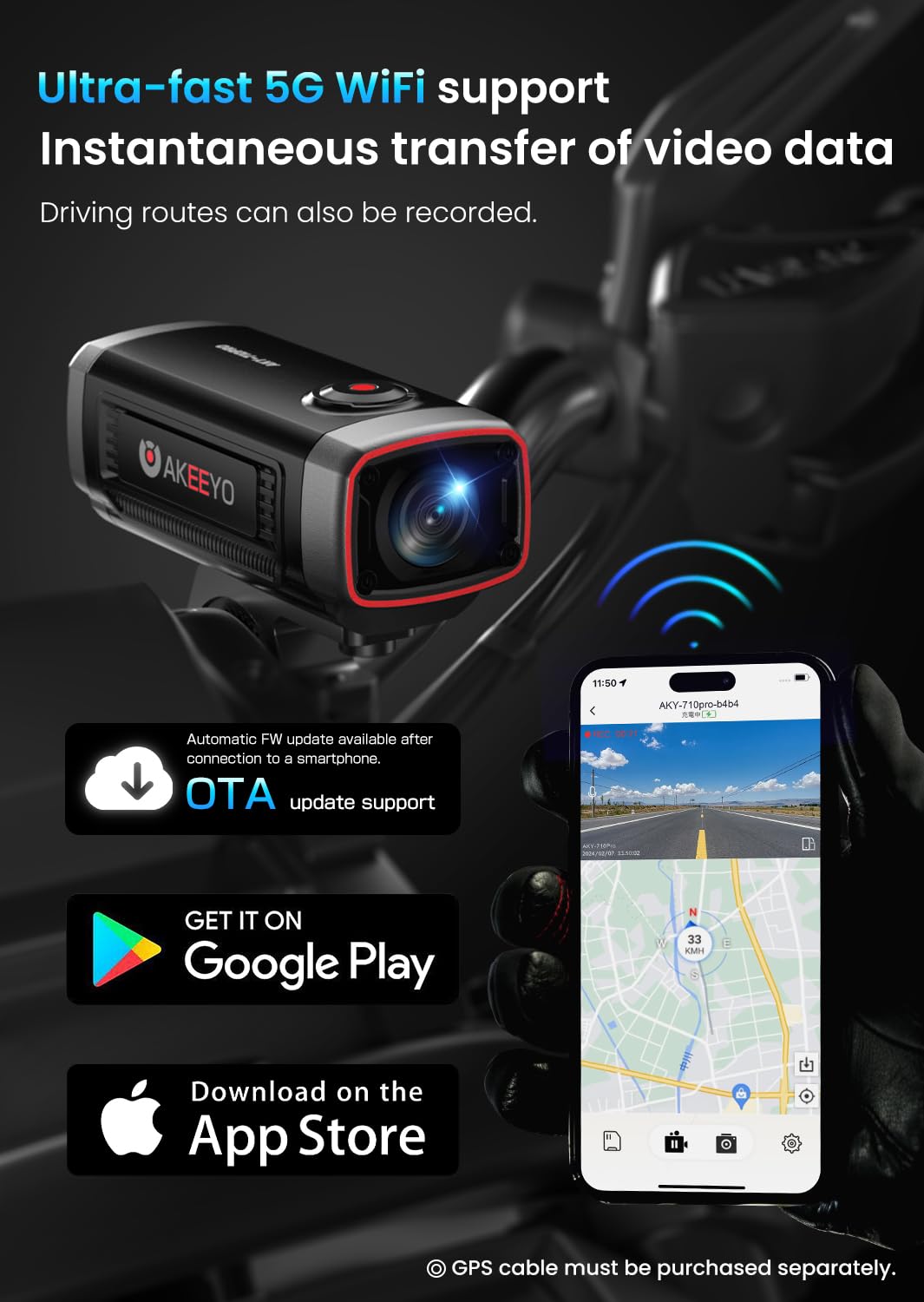 AKEEYO -710Pro EIS Kamera motocyklowa, 4K28FPS 20MP WiFi Kamera do Daszu na Motocykl, Kamera Kasku Motocyklowego IP66 Ultra HD Wodoodporna, 142° Szeroki Kąt Widzenia Nocna Wizja z Kartą 64GB, Czujnik