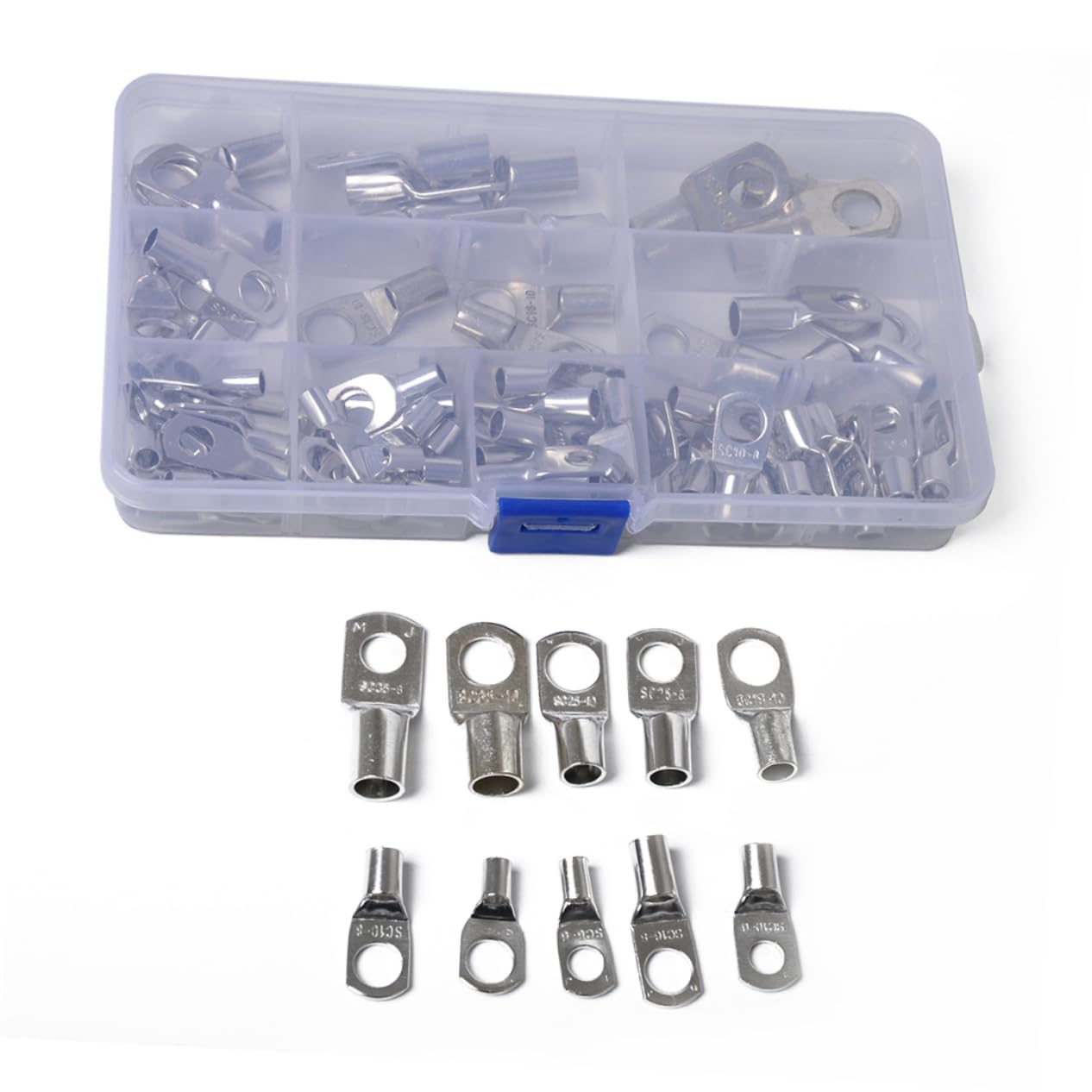 PRETYZOOM 90Pcs Tinned Copper Cold Press Cable Lugs Assortment Kit for Automotive Applications Wire Connectors Heavy Duty Battery Ring Terminals