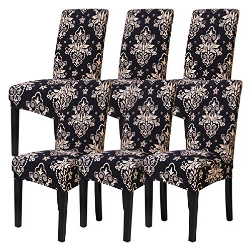 Mecerock Fit Stretch Jacquard Removable Washable Short Dining Chair Covers Seat Slipcover for Hotel,Dining Room,Ceremony,Banquet Wedding Party (6, STKHEI)