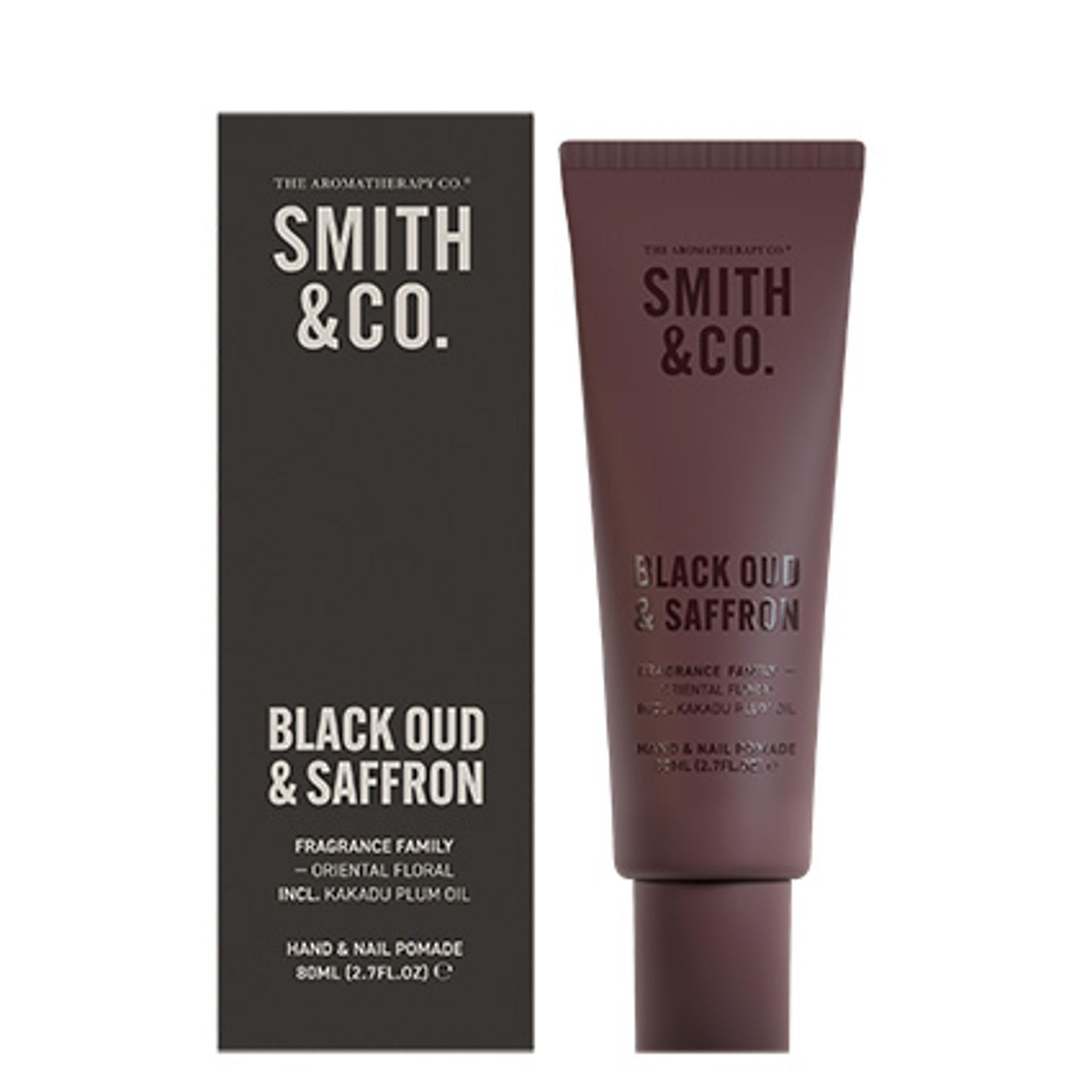 The Aromatherapy Co. - Smith & Co. 80ml Hand & Nail Pomade - Black Oud & Saffron | Kakura Plum Oil & Marula Oil Skin Moisturiser - Vegan & Cruelty-Free/Made in New Zealand.