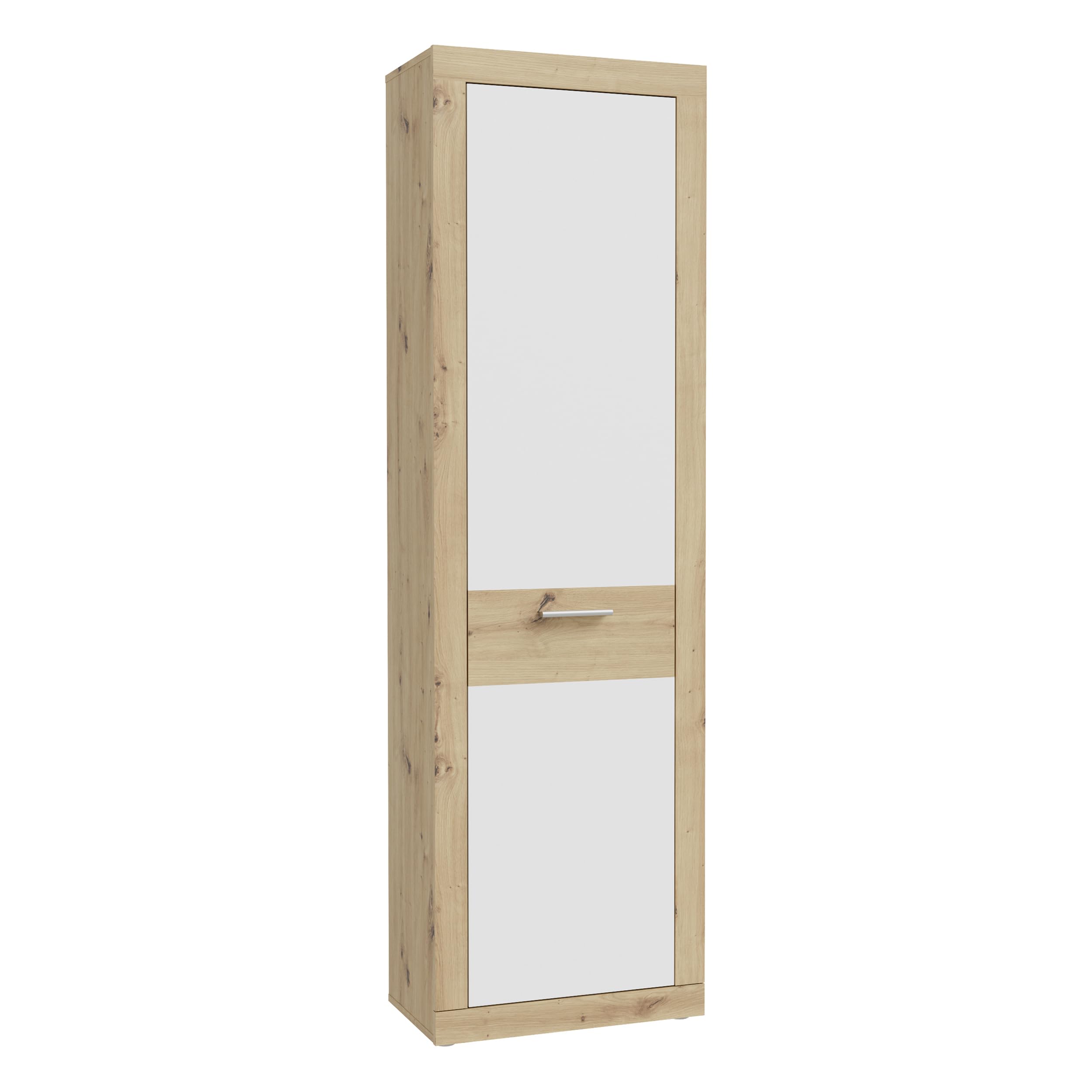 Forte BACCIO Garderobenschrank 60, moderner Flurschrank, 1-türig, Mehrzweckschrank, Holzwerkstoff, Artisan Eiche|Weiß, 58,3 cm breit x 196,8 cm hoch x 33,8 cm tief
