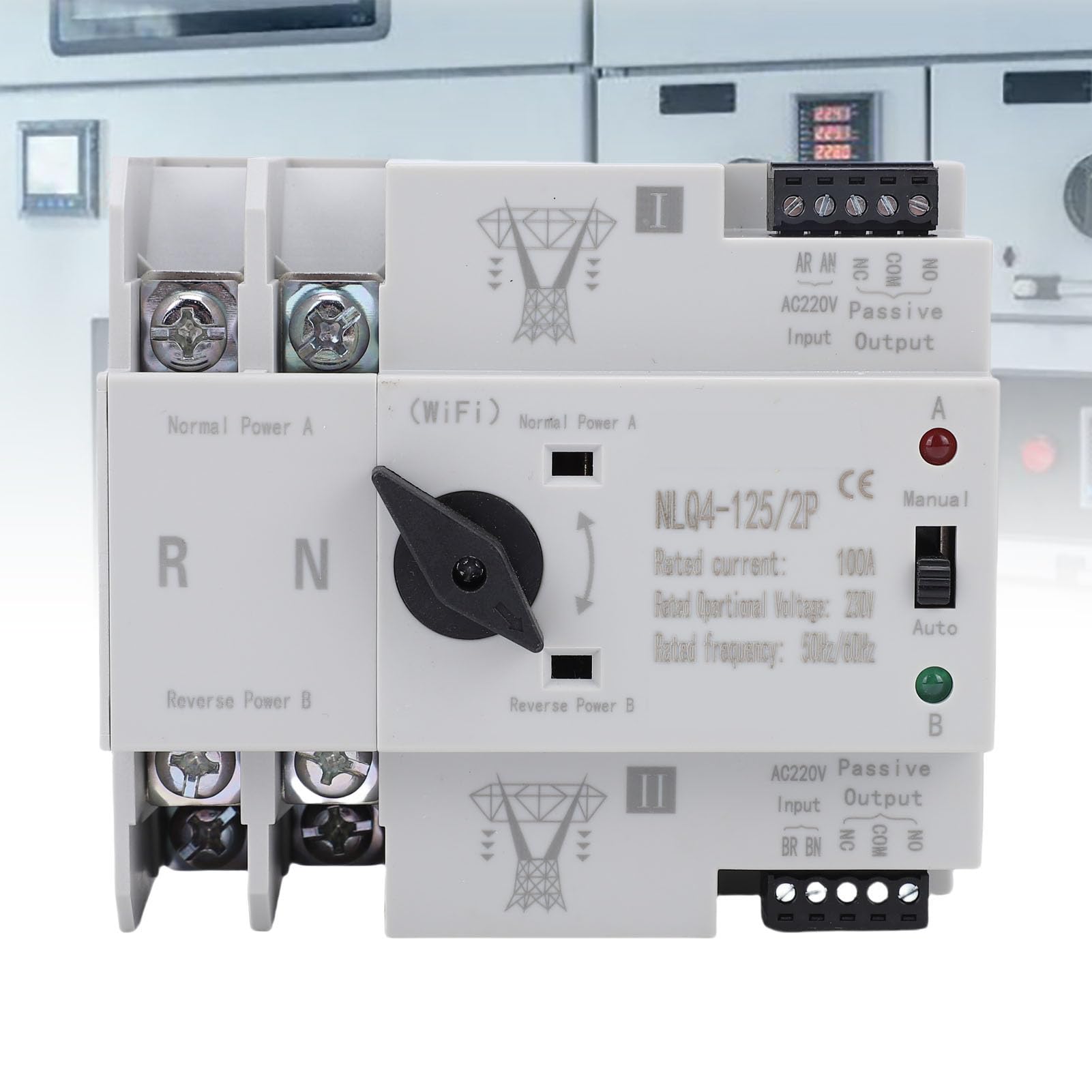 Eujgoov Interruptor de Transferencia Automática de Doble Potencia, Interruptor de de Generador Inteligente WiFi 2P 100A con Control Manual para Laboratorio de Fábrica en el Hogar, Material Ignífugo