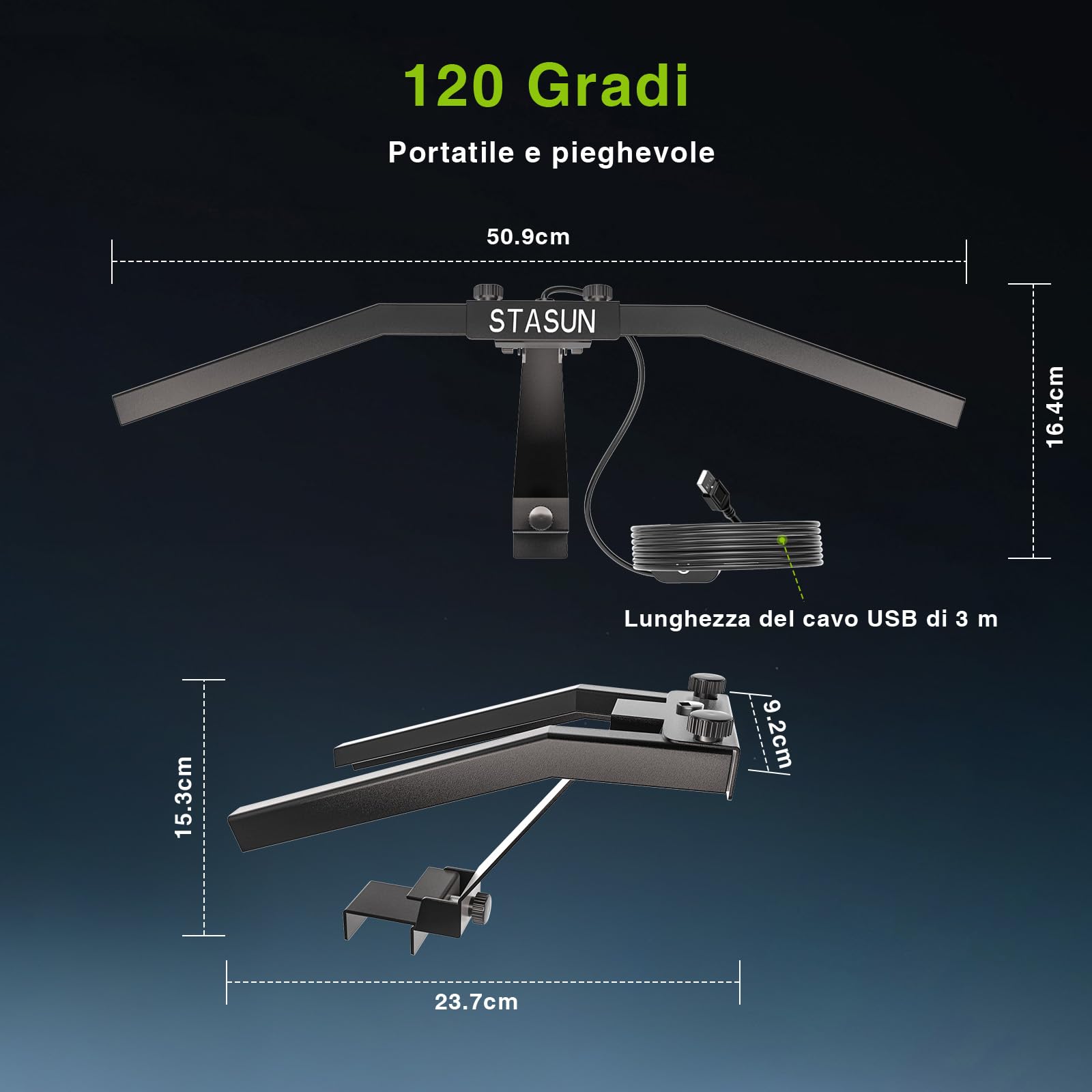 STASUN LED Datrboard Light, sistema di illuminazione pieghevole TOR120 per l'intera tavola, accessori professionali con angolo e luminosità regolabili, nessun abbagliamento laterale