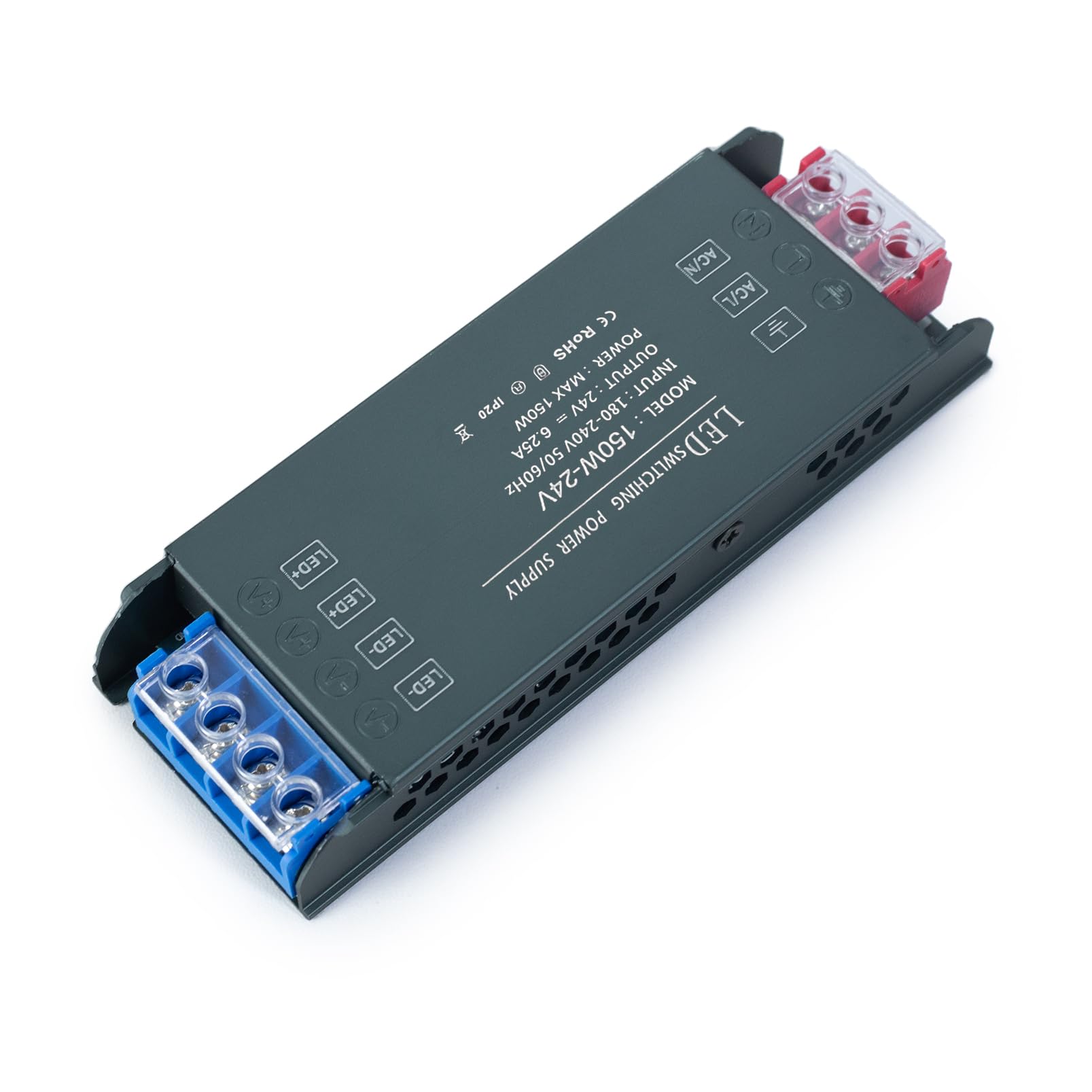KSIBNW LED Driver 24V 150W Transformer AC 240V to DC 24V 6.25A, Ultra Slim Low Volt Power Supply Quiet 240V to 24V Transformer Adapter for LED Strip Light