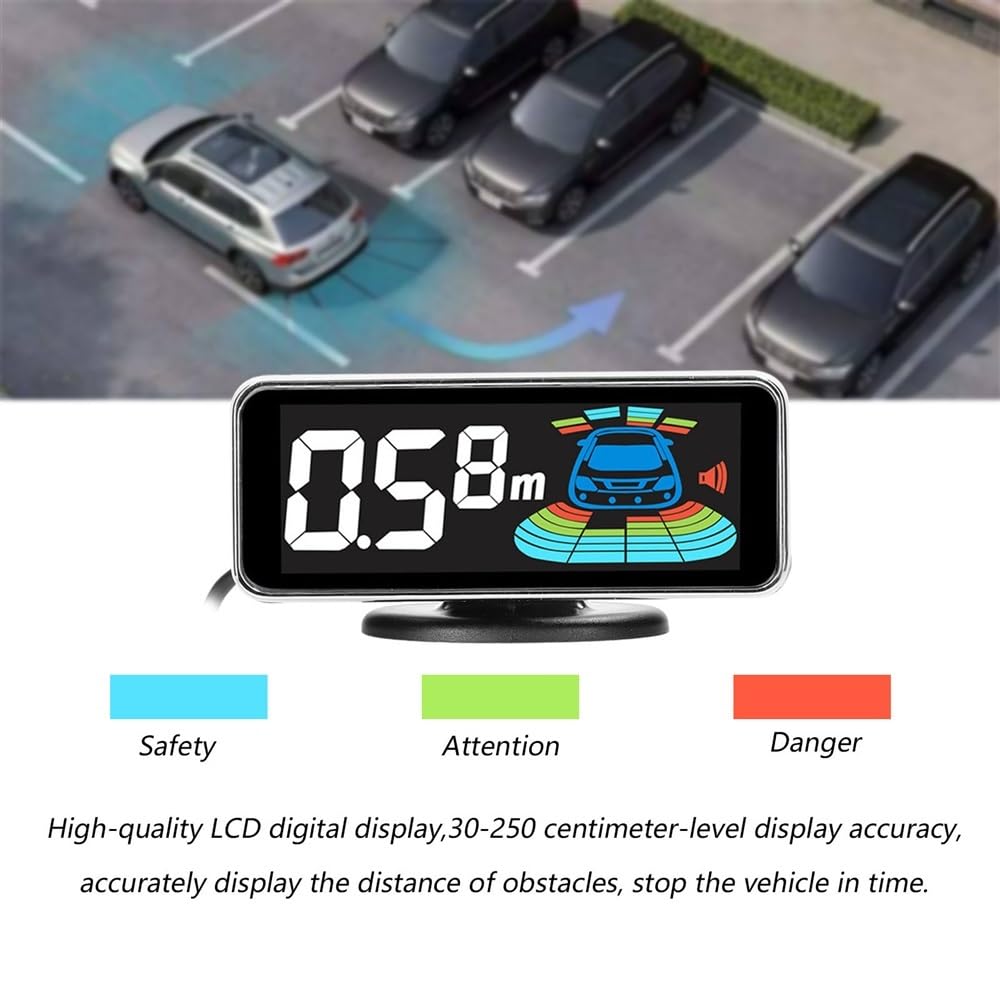 Kit sensori parcheggio Radar retromarcia Sensore parcheggio posteriore auto 8 sensori Rilevamento della distanza Visualizzazione Avviso acustico