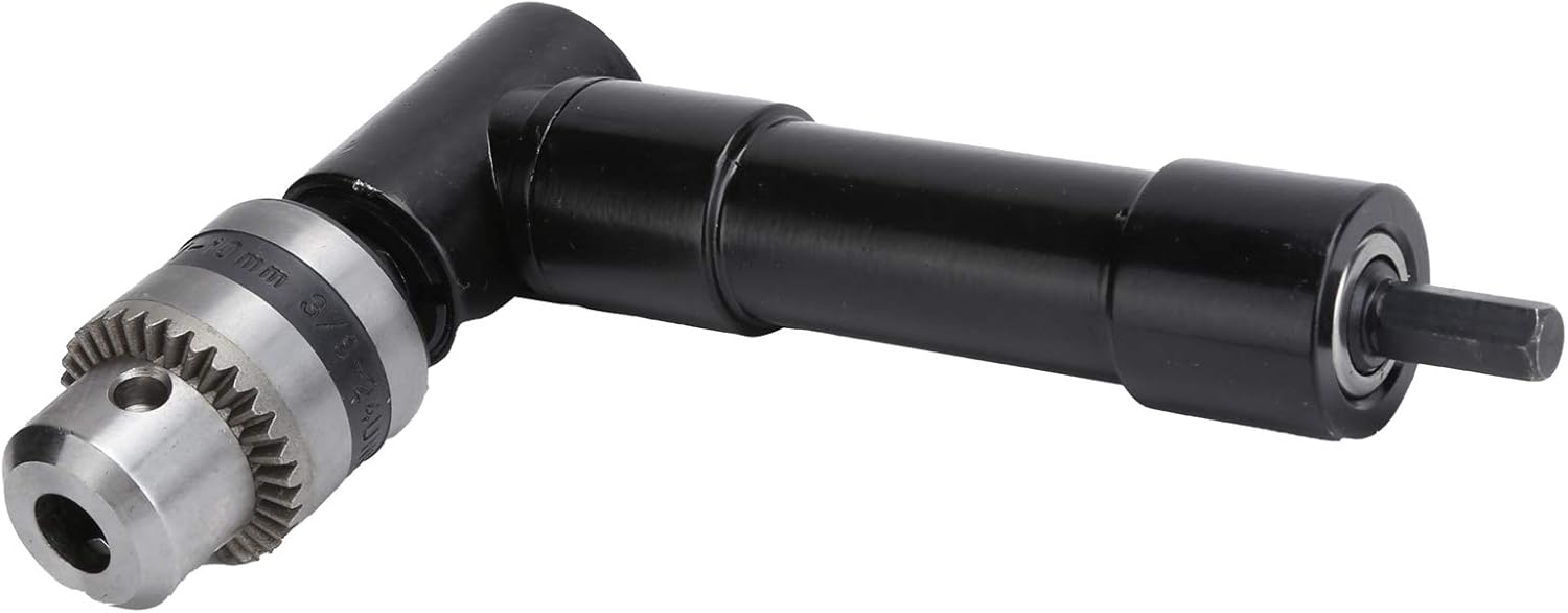 90 Degree Right Angle Drill Attachment Adapter, Electric Drill Extension Tool, Keyless Chuck with Fine Rolling Teeth, Aluminum Alloy Drilling Accessory for Tight Spaces and Precisi