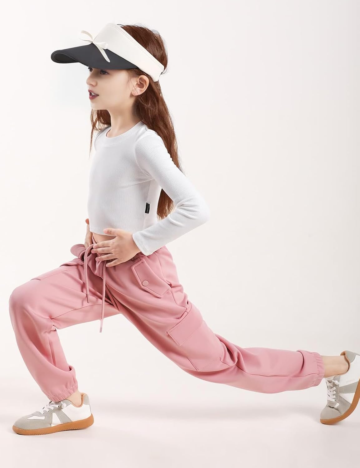 Girls Cargo Pants Joggers, Quick Dry Casual Hiking Pants Slim Fit with Pockets Drawstring High Waisted, 8-14Y - Image 4