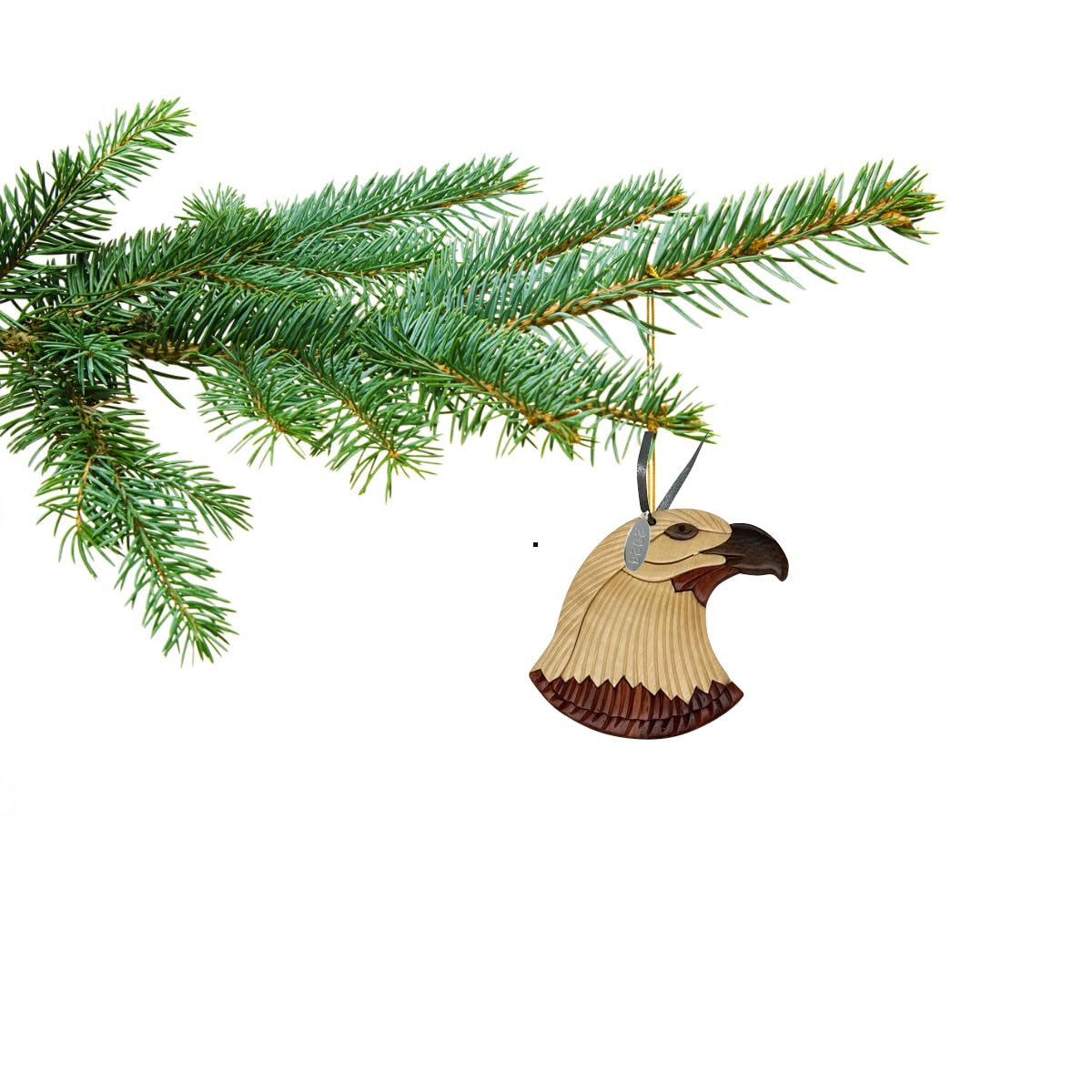 Two-Tone Intarsia Wood Bald Eagle Ornament 2026, Handcrafted Solid Piece - Great Air Force, Bald Eagle Gifts for Men, or Scout Ornament - 3" Size - Comes in Gift Box