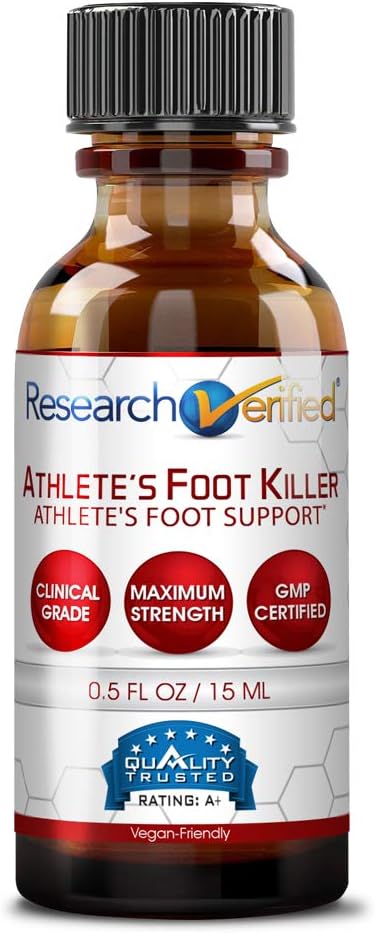 Research Verified Athlete's Foot Killer - Alivio de pie de atleta superior - 25% ácido undecilénico y aceite de árbol de té. Reduce la duración,