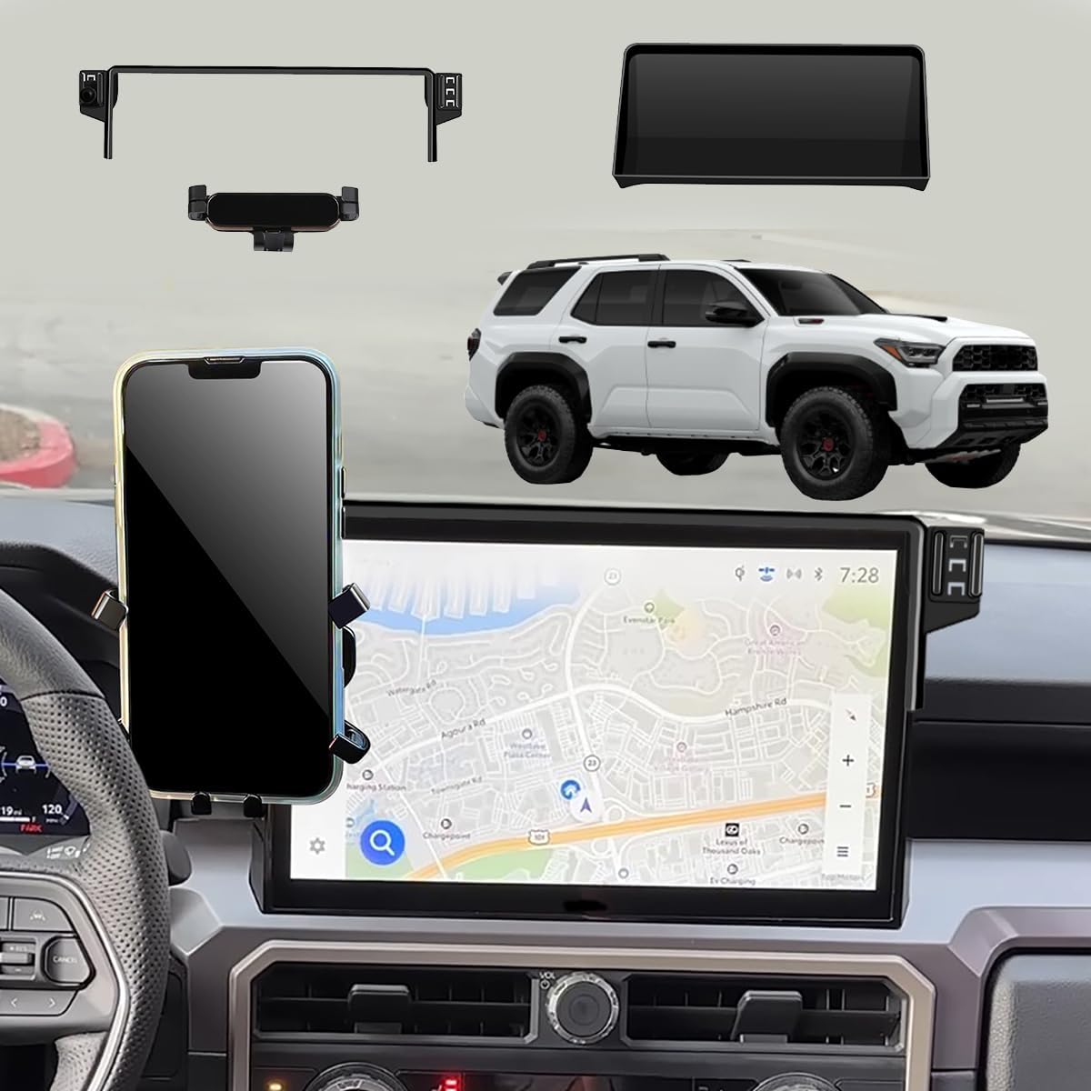 For 2025 and 2026 Toyota 4Runner Accessories, Matte Black Navigation Screen Phone Mount Holder, Compatible with 14.3-Inch Screen Only, Secure and Adjustable, Easy Install, 4Runner Accessories (Matte)