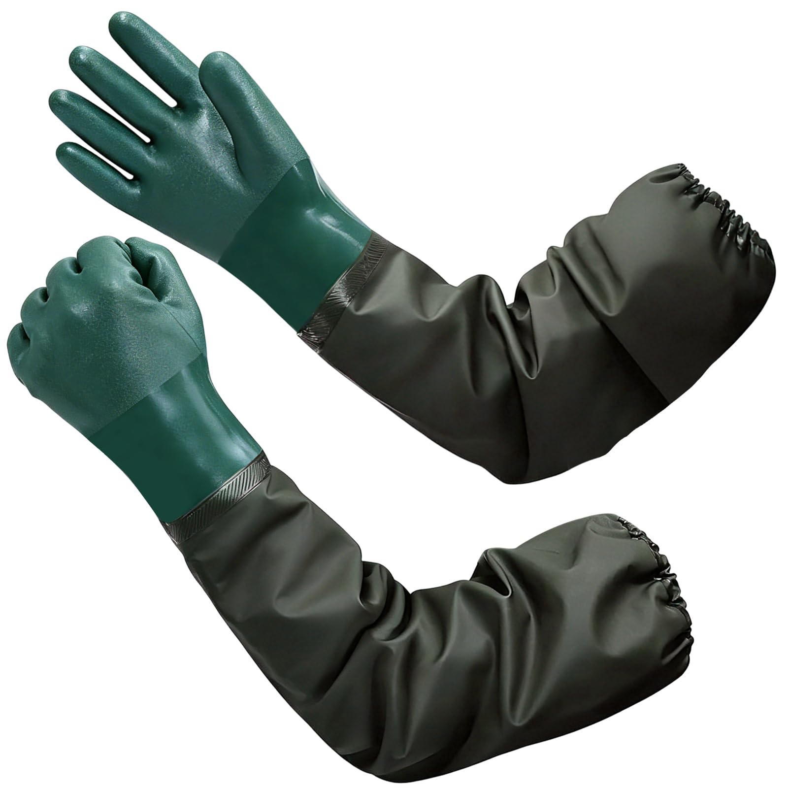 Long Rubber Gloves, Heavy Duty Waterproof Work Gloves for Pond, Gardening, Drain Cleaning & Industrial - Reusable Protective Gloves, Chemical Resistant Waterproof Gardening Gloves for Men & Women