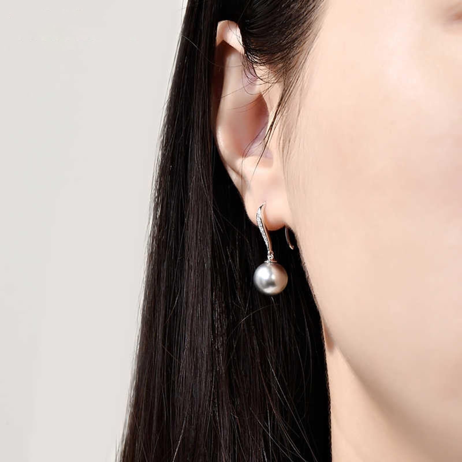 Pendientes llamativos para mujer, estilo vintage, pendientes para mujer, colgantes de moda con perla gris de 8 a 9 mm y diamante de oro blanco de 0,08 quilates