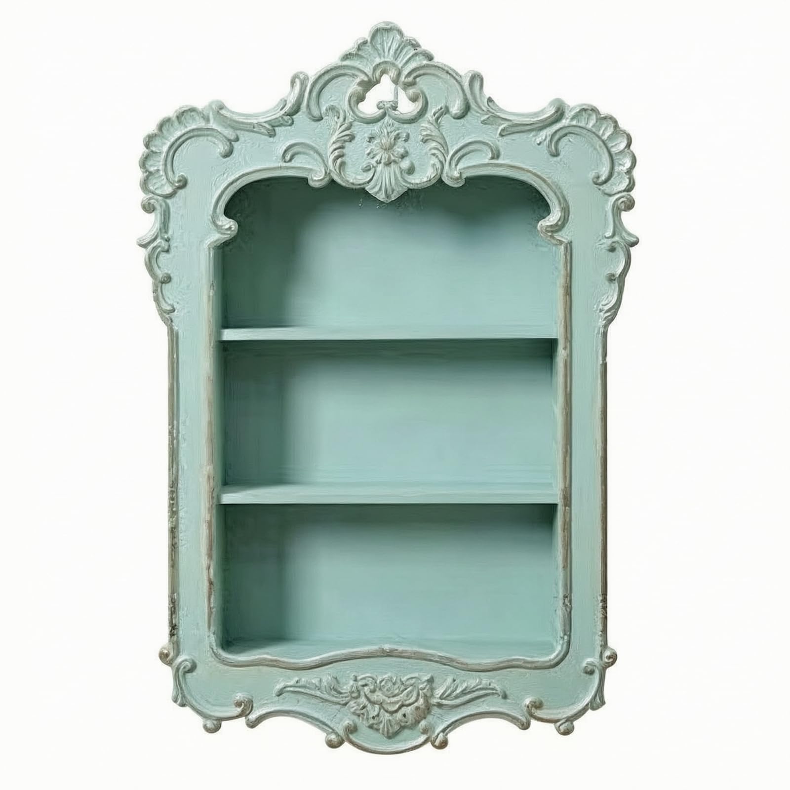 Estante Decorativo de Pared Vintage Repisa Anaquel Mueble Colgante Exhibidor con Niveles para Recuerdos y Fragancias Madera con Carácter Antiguo, Verde Menta Claro
