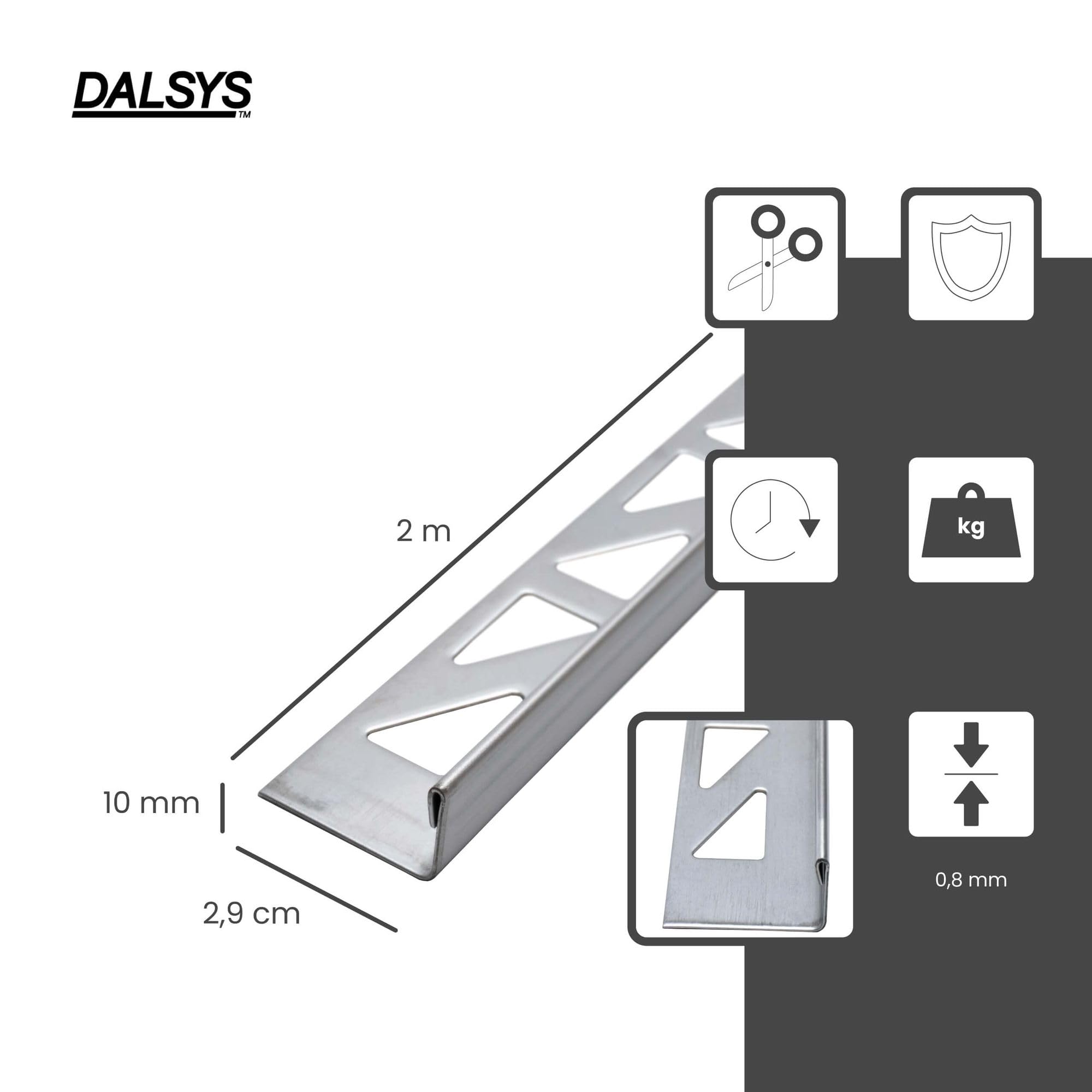Profilo per piastrelle Profilo per piastrelle in acciaio inossidabile Profilo a L spazzolato 2m x 10mm, Profilo per piastrelle
