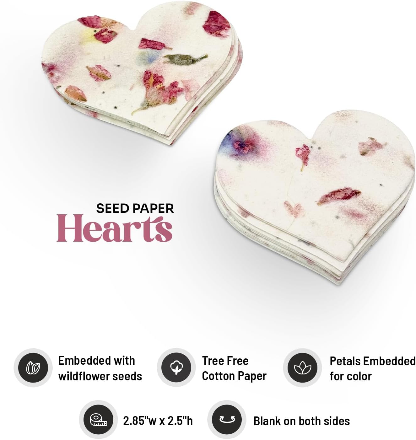 50pcs Large Pink Heart Seed Paper – Writable & Plantable Wildflower, Mom's Gift for Mother’s Day, Use for Wedding, Baby Shower, Heart Party Favors & Easter Decorations