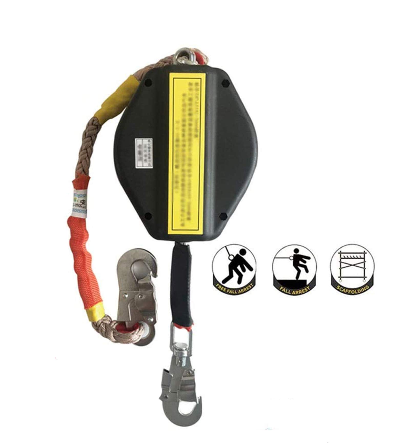 Antichute a Rappel Auto, Stop Chute+Crochet à Retenue Automatique, 3m/5m/6m/10m/15m/20m, Charge-150KG, Ideal pour Toiture, échafaudage et Travaux Aériens, Noir5m
