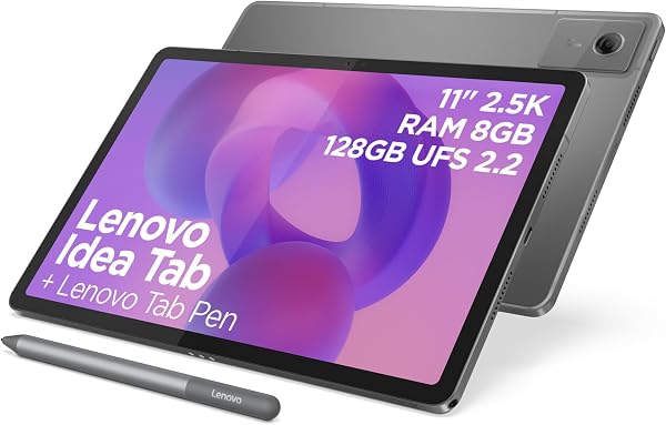 Lenovo Idea Tab - Display 11" 2.5K (2560x1600) 90Hz, Processor Mediatek Dimenity 6300, RAM 8GB, Memory 128GB, WiFi 5, Tablet Android 15, Tab Pen + Folio Case included - Luna Grey - 1