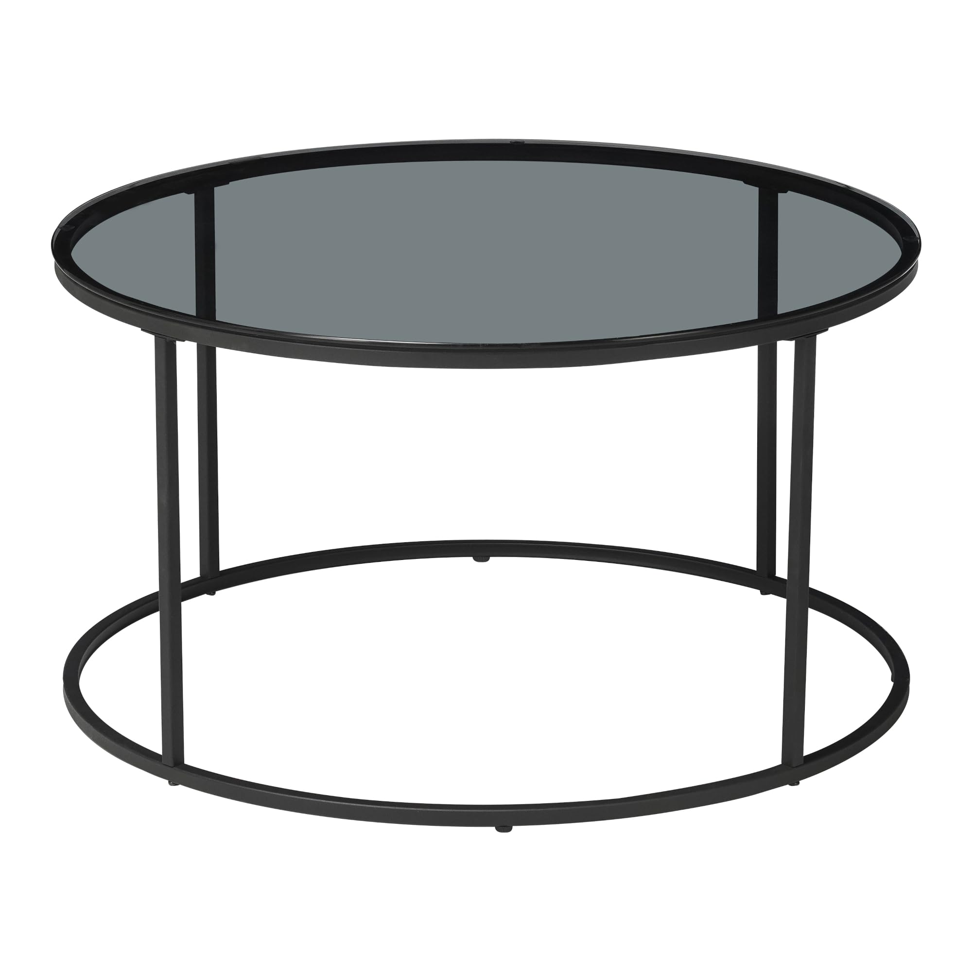 [en.casa] Tavolino Rotondo da Salotto con Telaio in Metallo Nero e Piano in Vetro Temperato Tavolo Basso Centrale da Caffè per Soggiorno (AxØ) 45 x 80 cm - Fumé Grigio