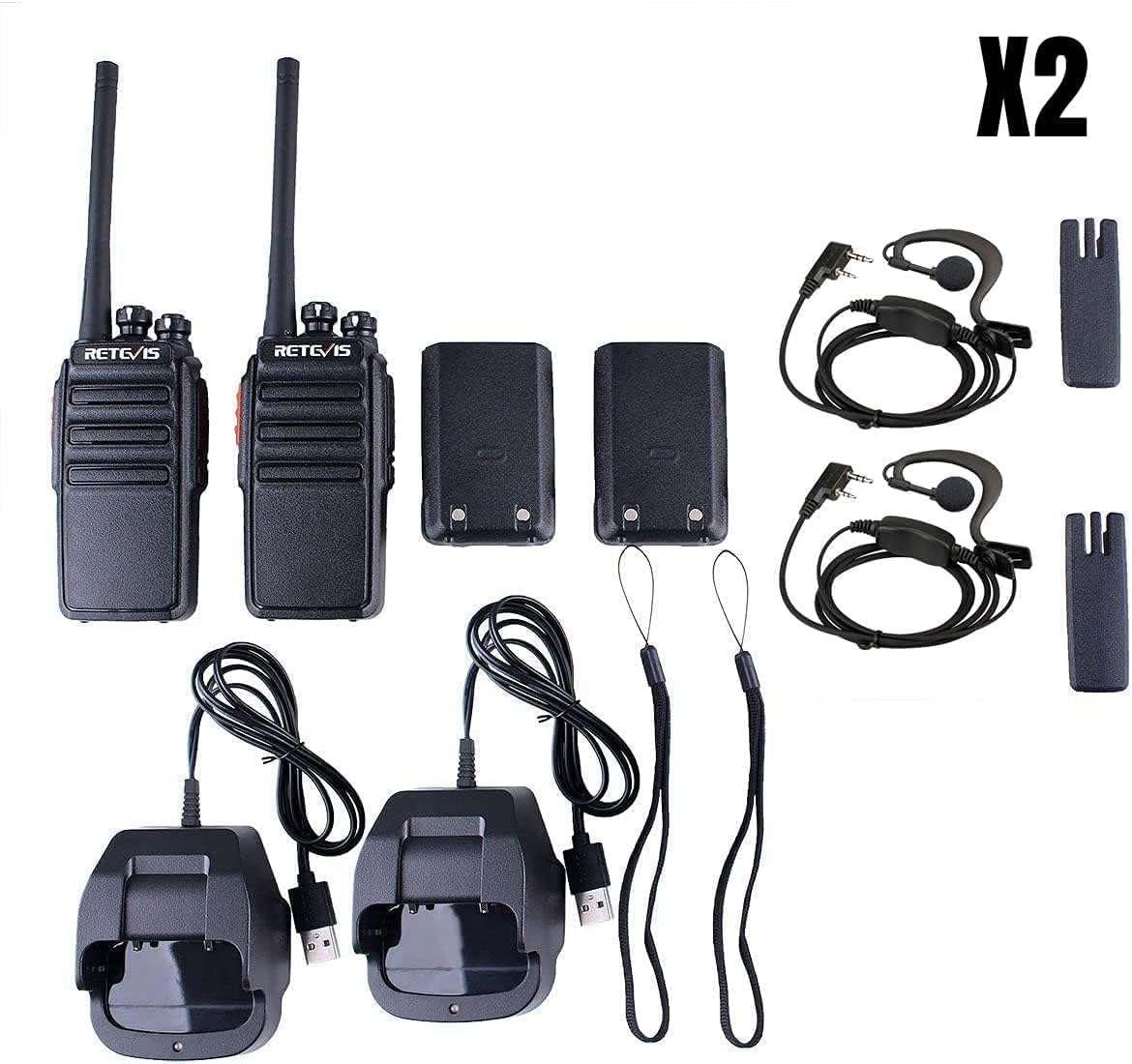 Retevis RT24 Plus Talkie Walkie Professionnel, Talkie-Walkie Longue Portée PMR446 sans Licence 16 Canaux CTCSS/DCS, Toki Walki avec Oreillette pour Restauration, Vente au détail (Noir,4 Pcs)