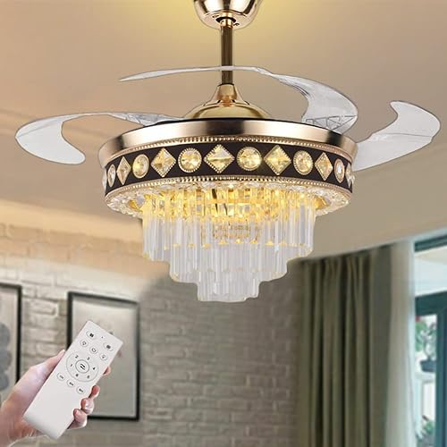 Miniatura 8 de Ventiladores de techo de cristal con luces, ventilador de techo retráctil inversa con control remoto, 6 velocidades, 3 luces LED, ventilador moderno