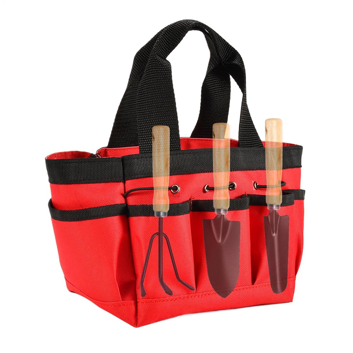 EHOTER Garden Tools Holder Bags Garden Tools Organizer Bags Heavy Duty 8 Pocket Storage With Handles And Elastic Straps Gardening Tote For Indoor Outdoor (Red)