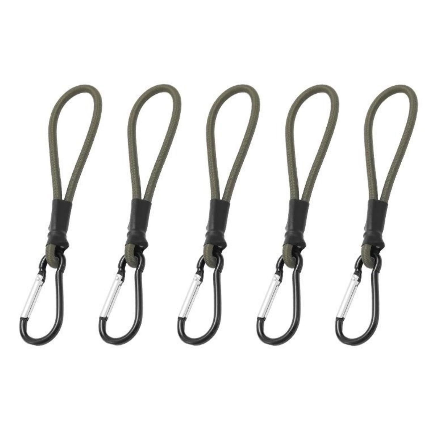 Easnea Army Green Bungee Cords With Carabiner, Carabiner Bungee Cord, Bungee Straps With Carabiner Hooks Elastic Rope Buckle Hook Tent Cord, Short Bungee Cords For Camping, Tarps, Tent (, 5Pcs)
