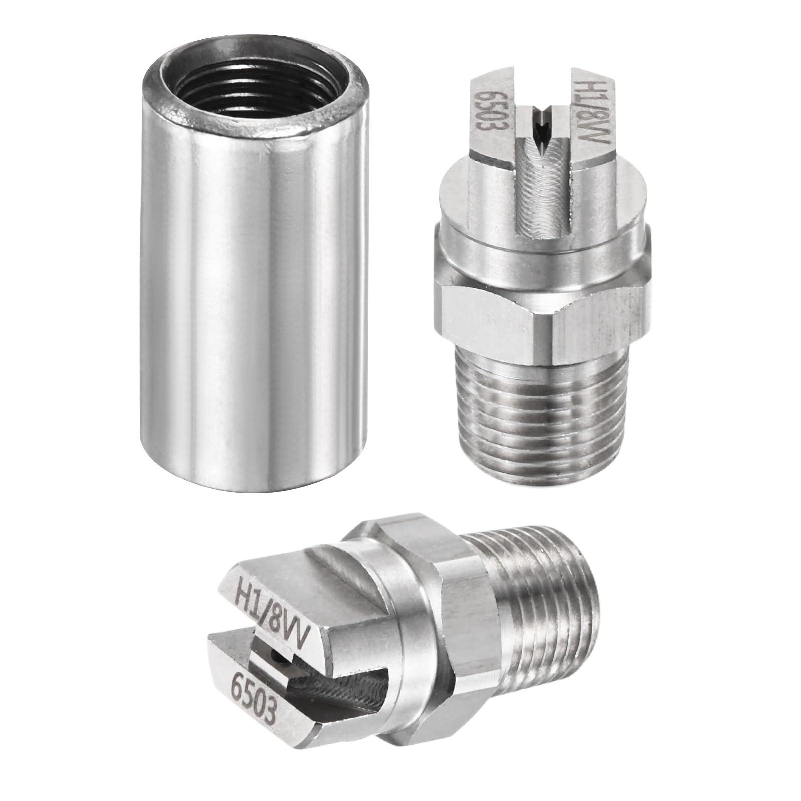 TIXIPEM 1/8" BSP Male 65 Degree Flat Fan Spray Tip [1SET] - High Pressure Washer Spray Nozzle with 1/8" BSP Female Pipe Fitting Used for Water Guns - [Stainless Steel-1.1MM]