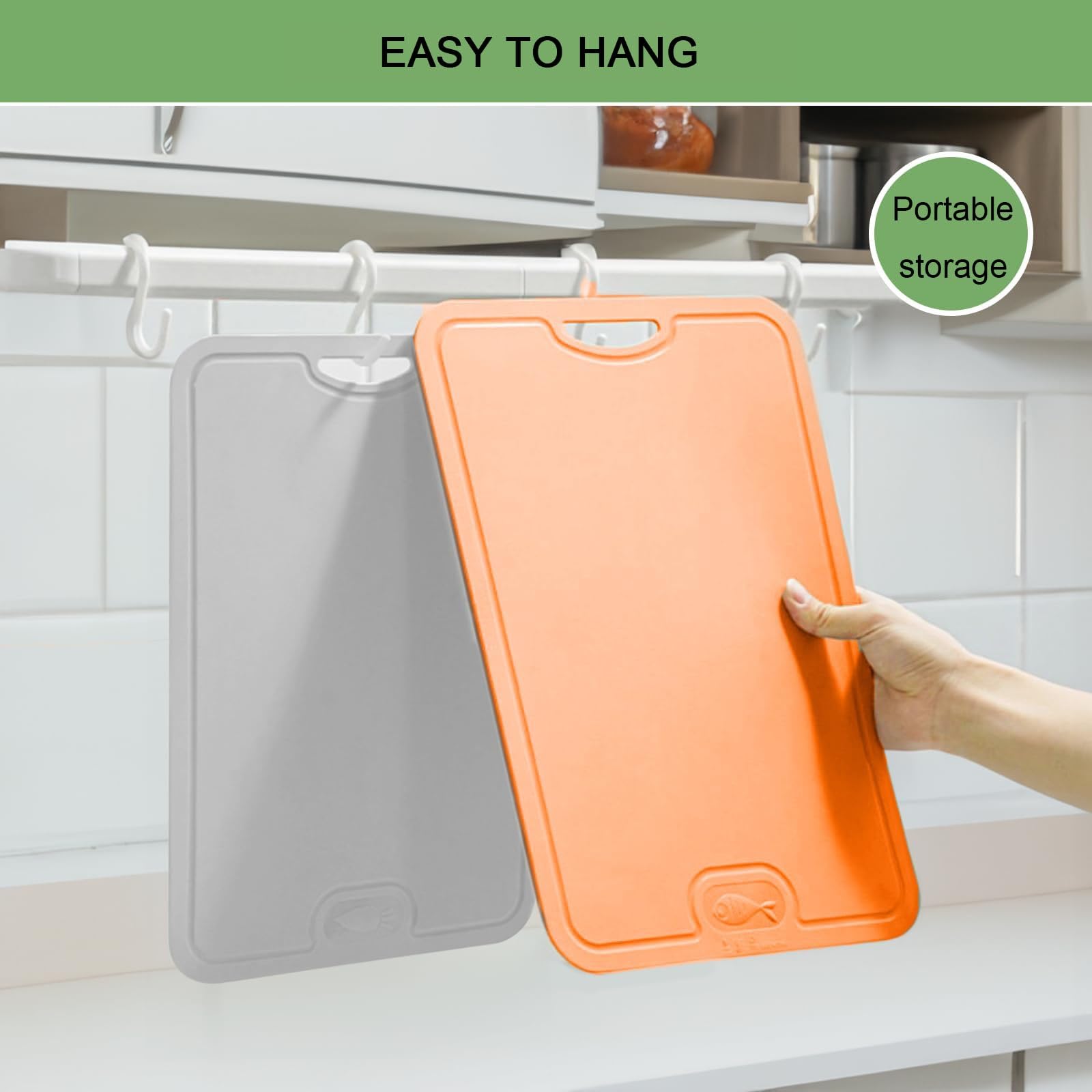 Tabla Cortar Cocina Doble Cara, Tabla de Cortar Cocina TPU, Flexibles, Livianas y Flexibles, Fáciles de Limpiar, se Pueden Colgar, Tapete de Corte para Carne, Queso, Frutas y Verduras(Orange,Medium)