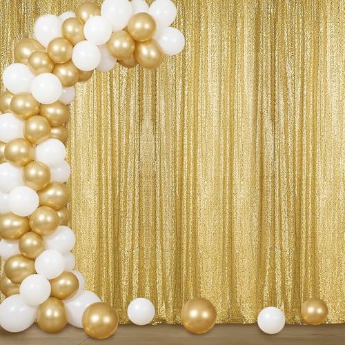 Sugargirl Gold Sequin Backdrop Curtain 4FTx8FT Glitter Gold Background Drapes Sparkle Photography Backdrop for Party Wedding Birthday Wall Decoration(2 Panels)